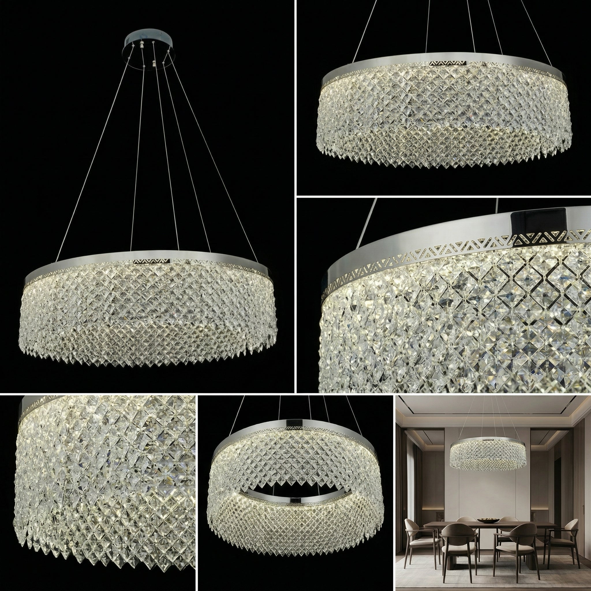 Candelabru LED CRYSTA Silver 60CM cu Cristale si 8xE14, Echivalent 300W