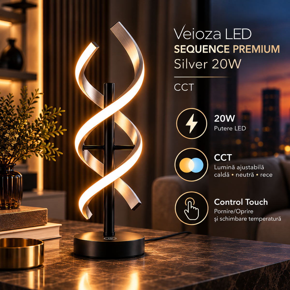 Veioza LED SEQUENCE PREMIUM Silver 20W