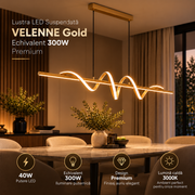 Lustra LED Suspendata VELENNE Gold Echivalent 300W Premium