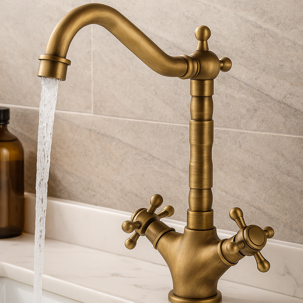 Baterie De Lavoar Inalta Din Alama Finisaj Bronz Antichizat