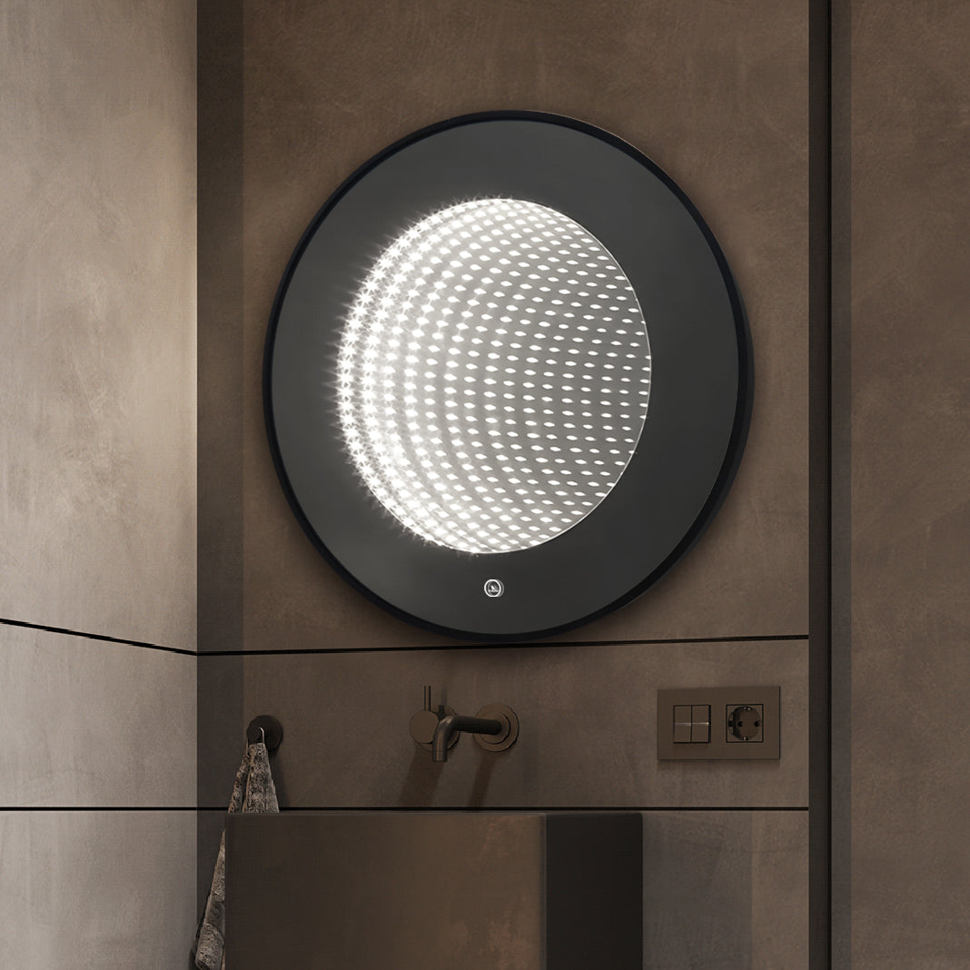 Oglinda LED Rotunda cu Rama Neagra 3D Infinity Mirror, 3 Lumini si Touch J183F