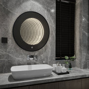 Oglinda LED Rotunda cu Rama Neagra 3D Infinity Mirror, 3 Lumini si Touch J183F
