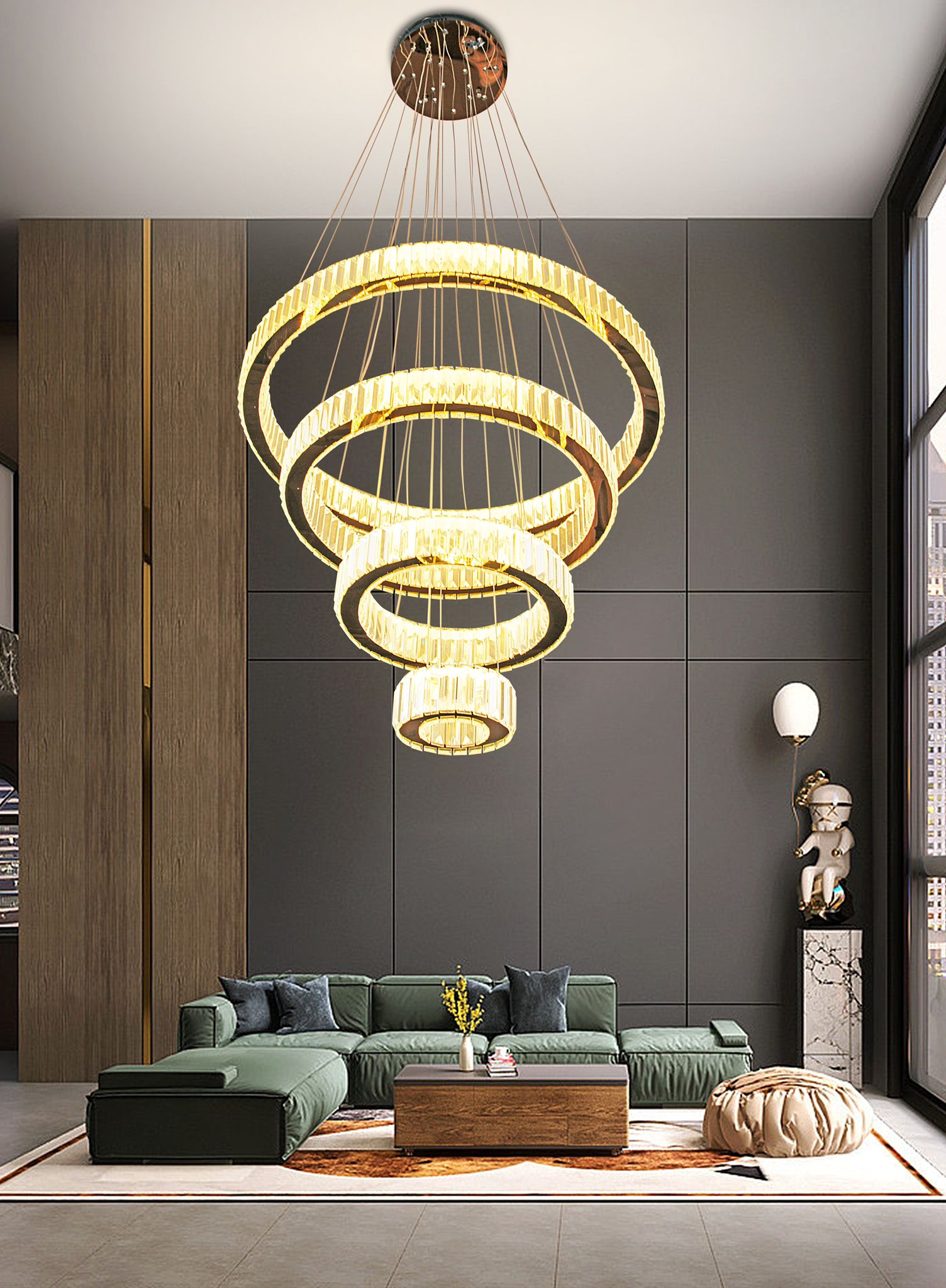 Candelabru LED 140W Cristal ROYAL GOLD 4 Segmente Telecomanda