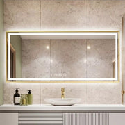 Oglinda LED 120x80cm cu Rama Aurie Functie Dezaburire, Touch si Ceas J47