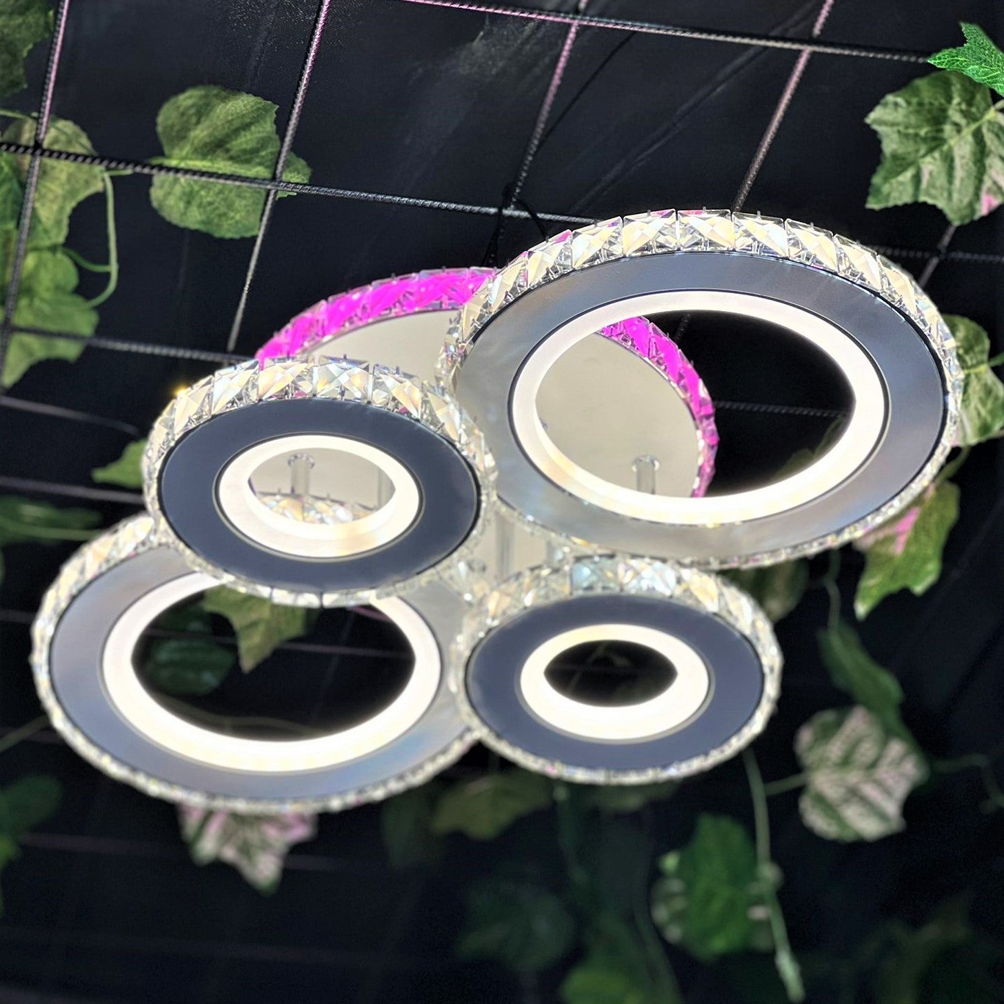 Lustra LED 4 CIRCLE Cristal Alba RGB Echivalent 500W Telecomanda