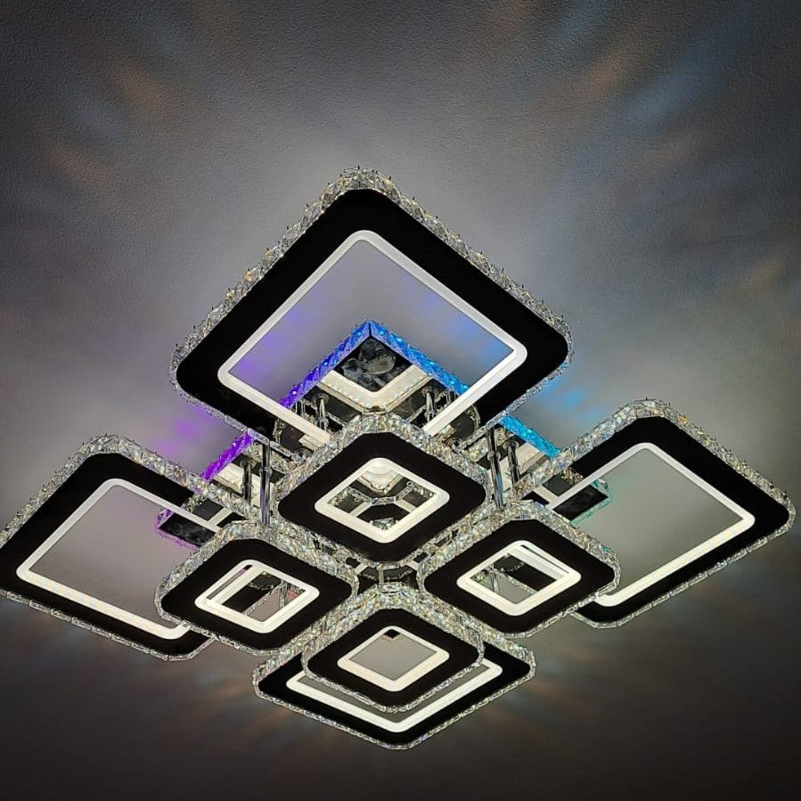 Lustra LED 4+4 Square Cristal Chrome Super RGB Echivalent 1000W