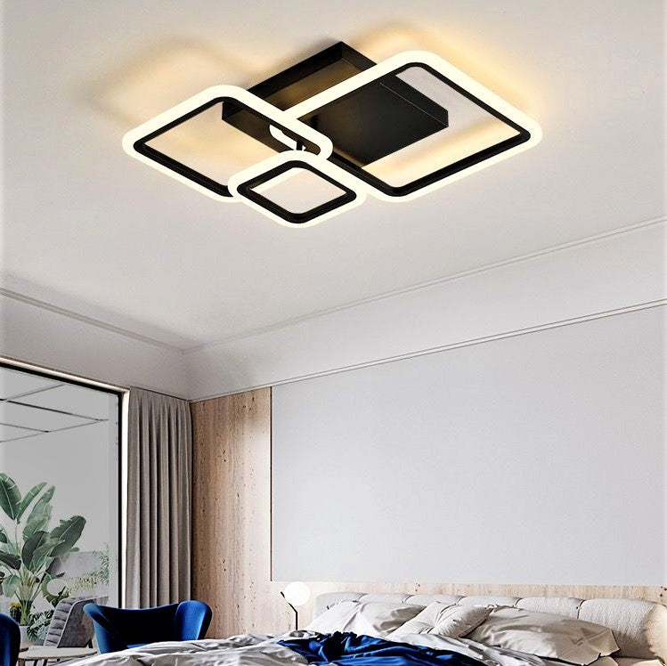 Lustra LED 88W Three Square Black SMART Echivalent 400W Telecomanda