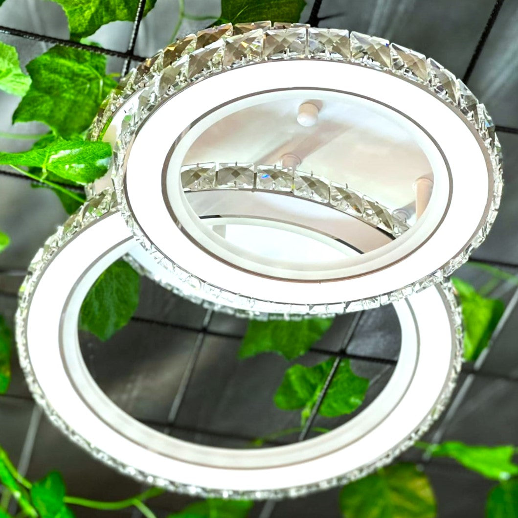 Lustra LED 1+1 Circle RGB Alb Cristal Echivalent 300W Telecomanda