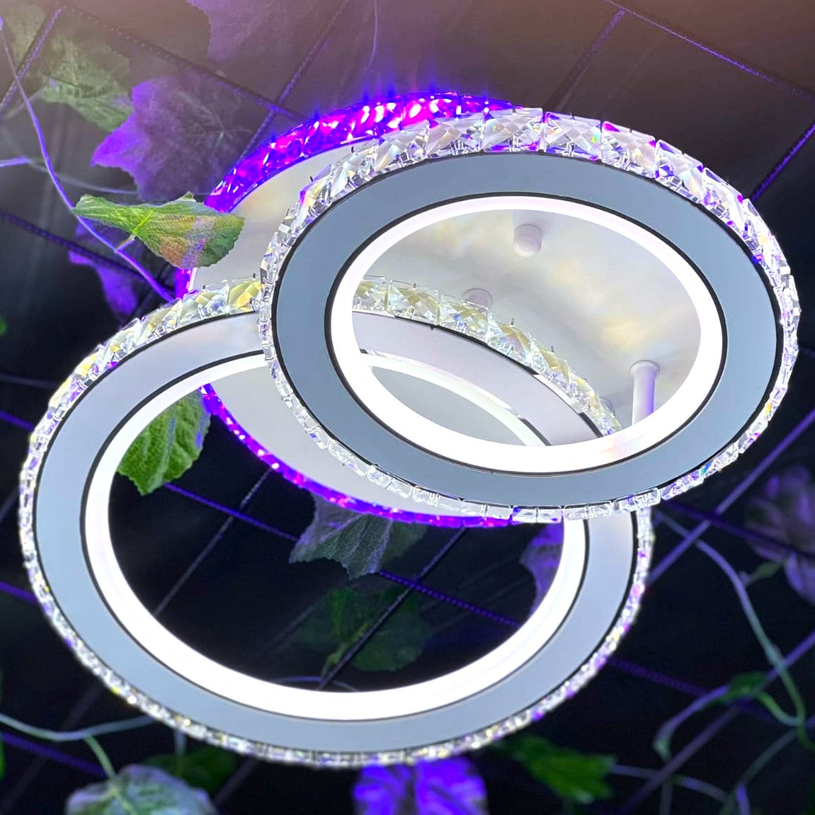 Lustra LED 1+1 Circle RGB Alb Cristal Echivalent 300W Telecomanda