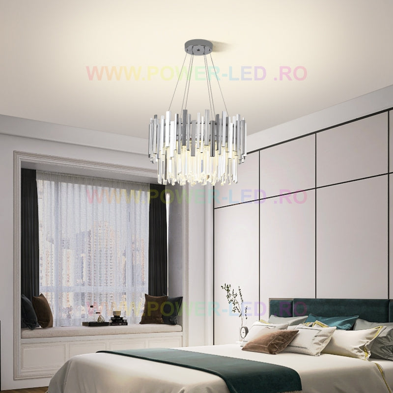 Candelabru Cristal GLORY SILVER 40cm cu Lant