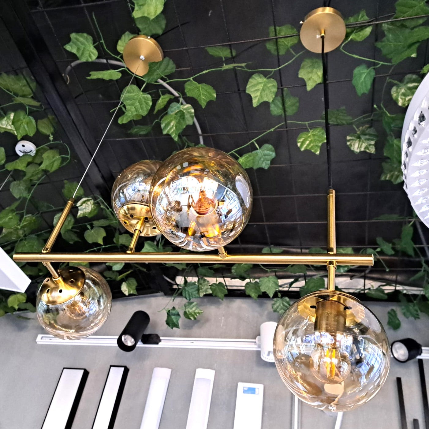 Lustra Abajur Fumuriu GOLD Liniara 4xE14