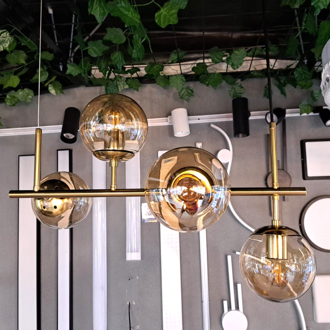 Lustra Abajur Fumuriu GOLD Liniara 4xE14