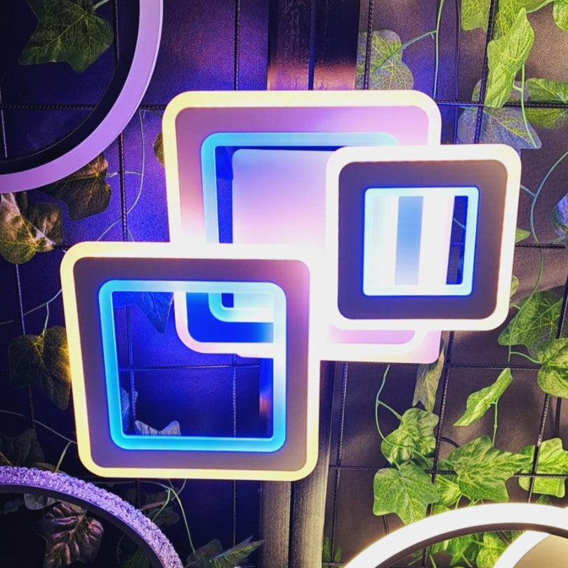 Lustra LED 100W Three Square RGB Echivalent 500W Telecomanda