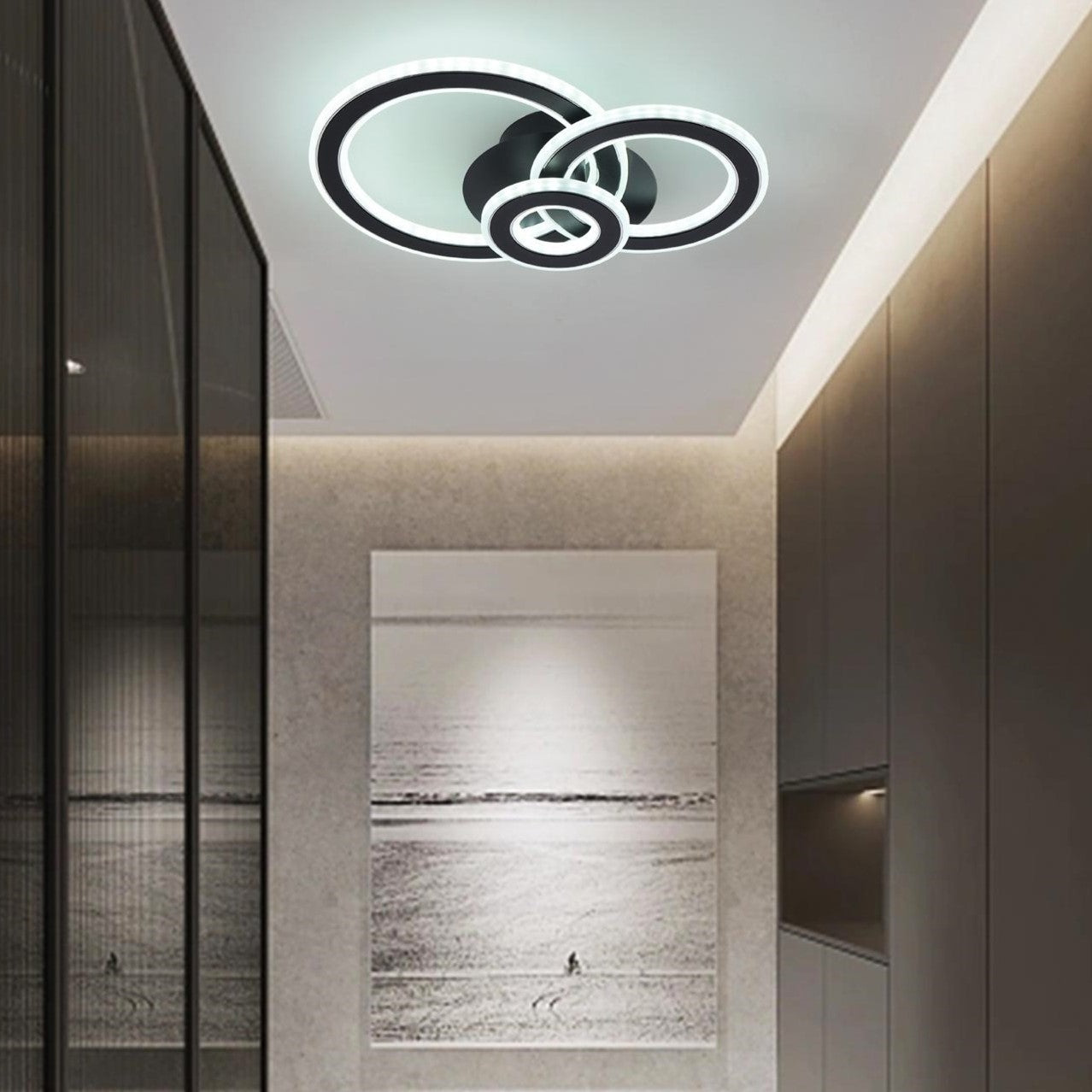 Lustra LED 100W RINGS BLACK Echivalent 300W