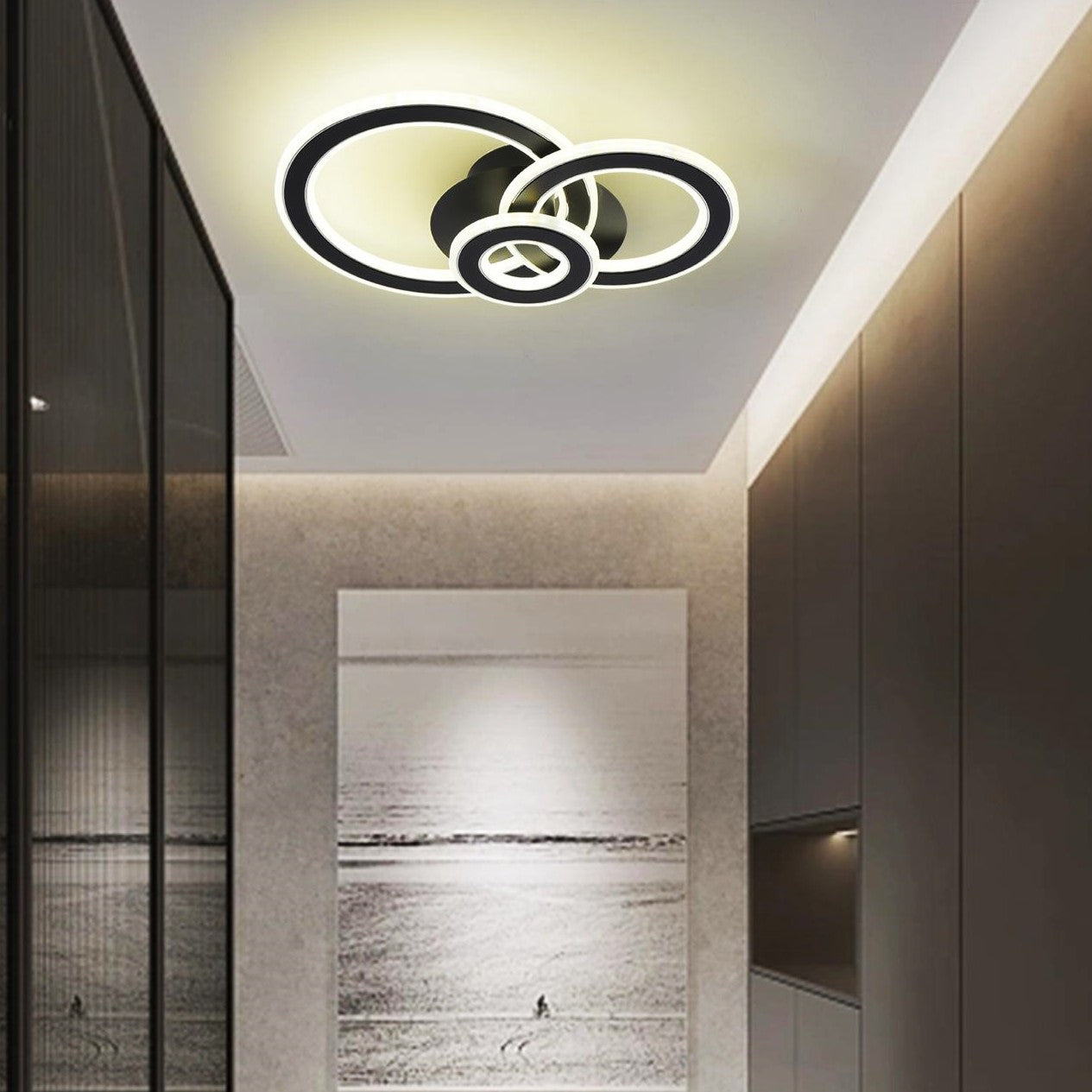 Lustra LED 100W RINGS BLACK Echivalent 300W