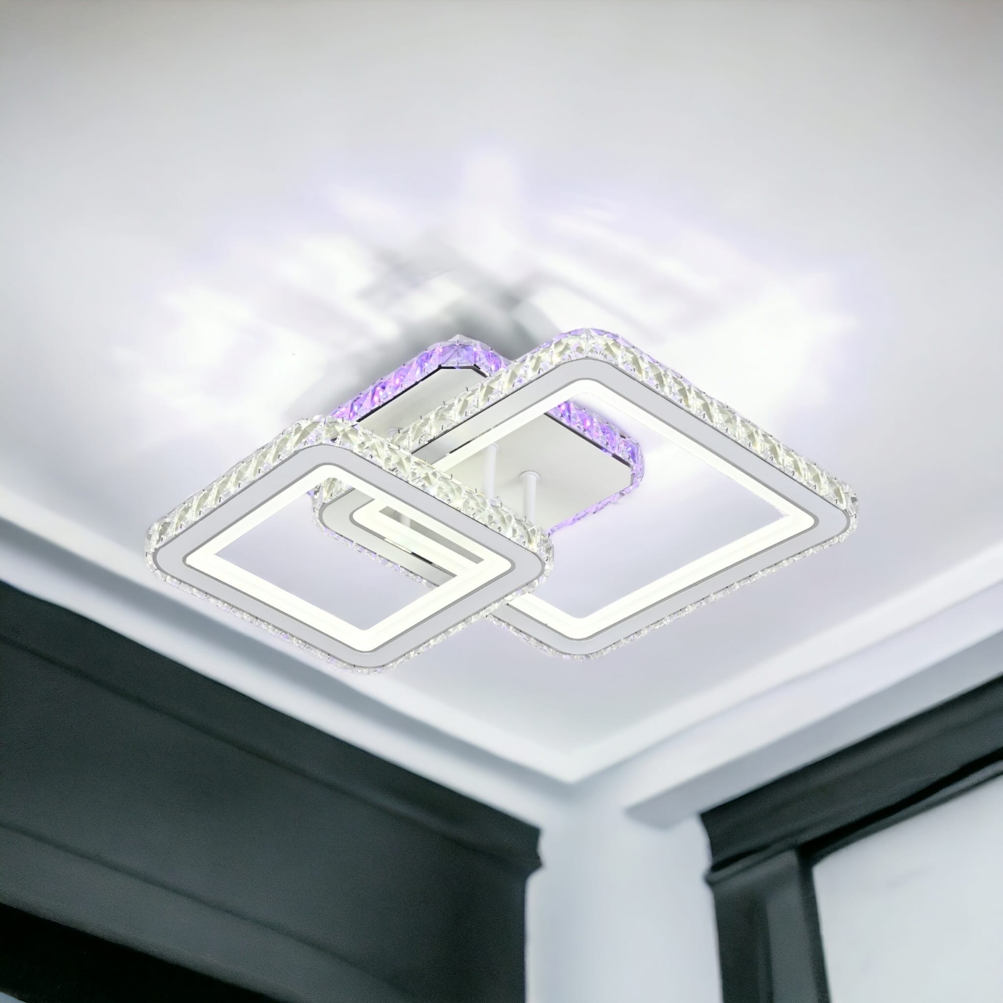 Lustra LED 126W 1+1 SQUARE Alb RGB Cristal Echivalent 400W