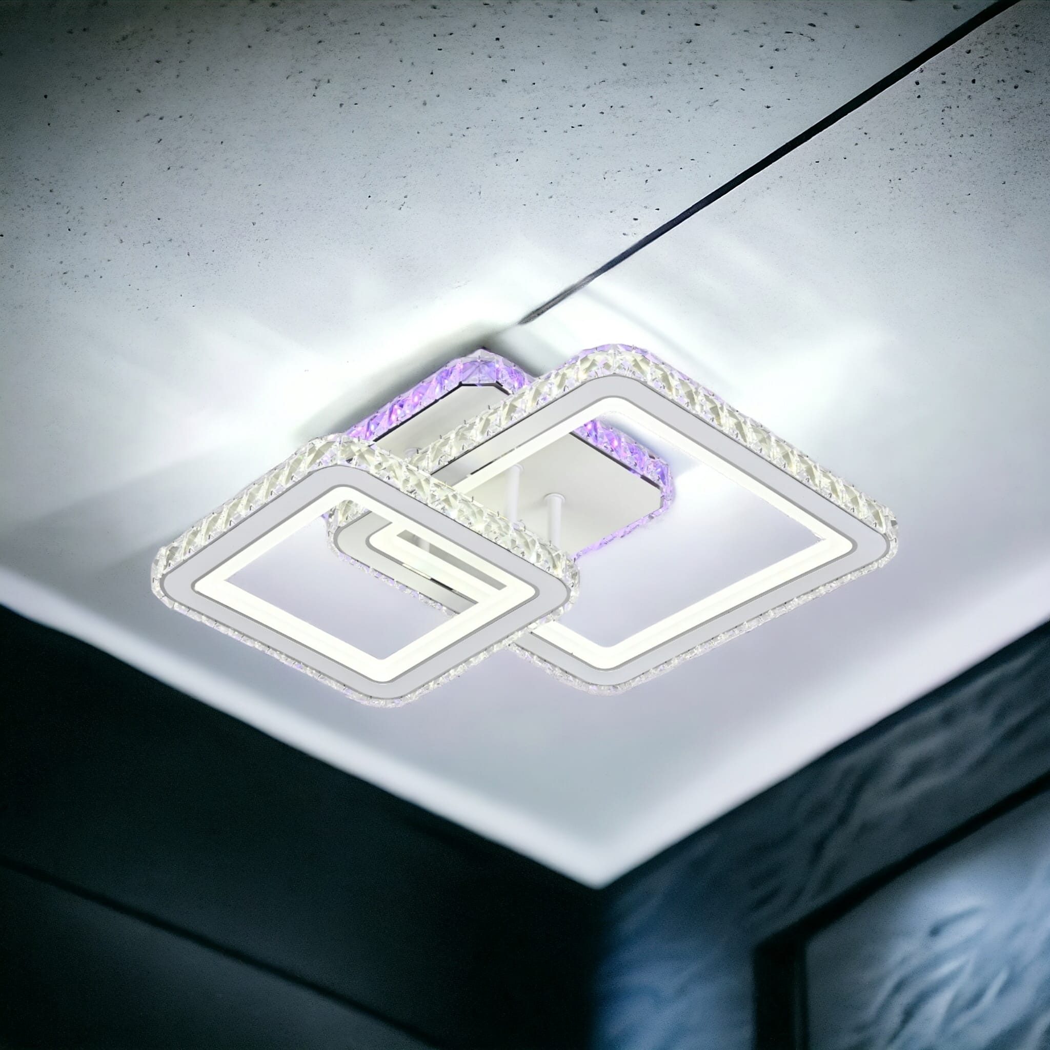 Lustra LED 126W 1+1 SQUARE Alb RGB Cristal Echivalent 400W