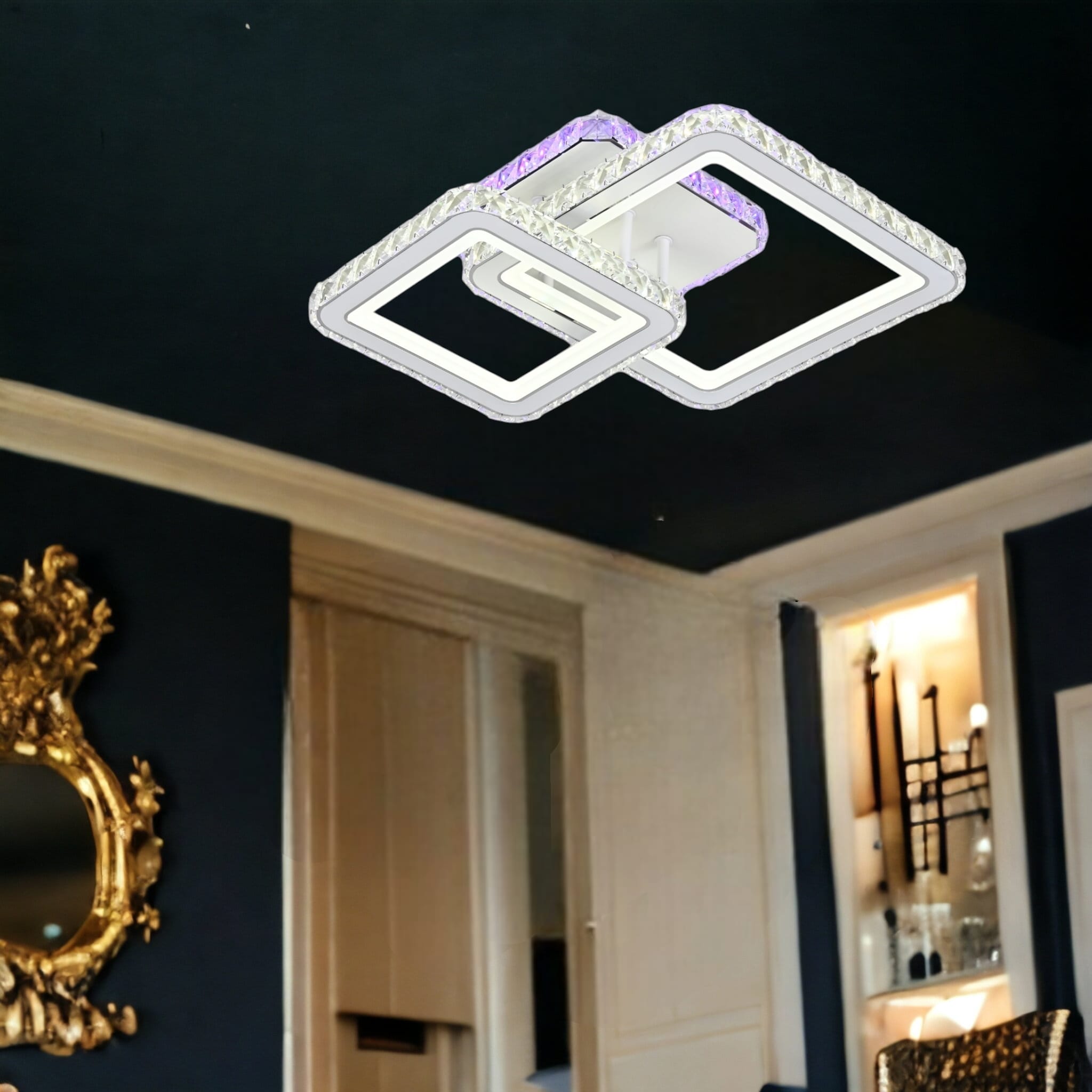 Lustra LED 126W 1+1 SQUARE Alb RGB Cristal Echivalent 400W
