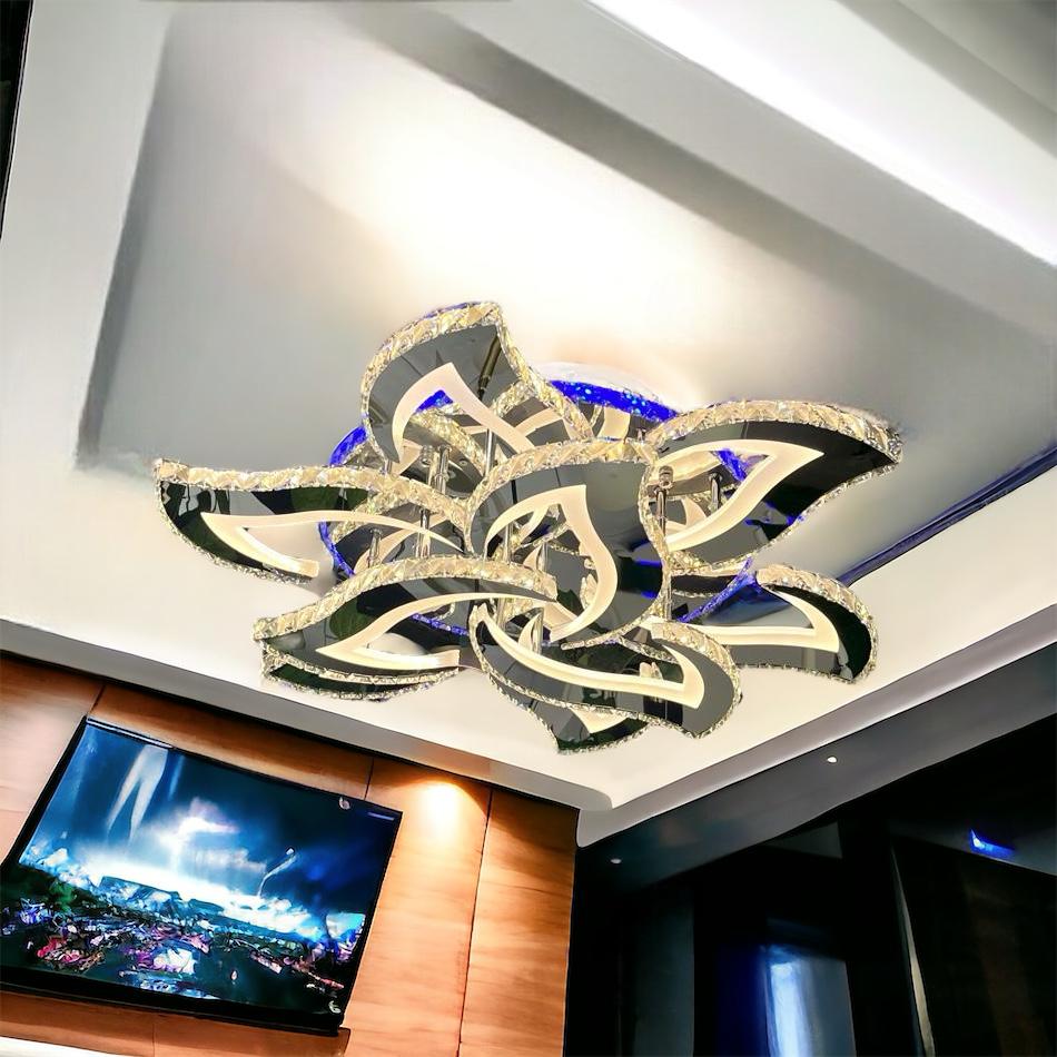 Lustra LED Camelia Grande Cristal Chrome RGB Echivalent 1200W Telecomanda