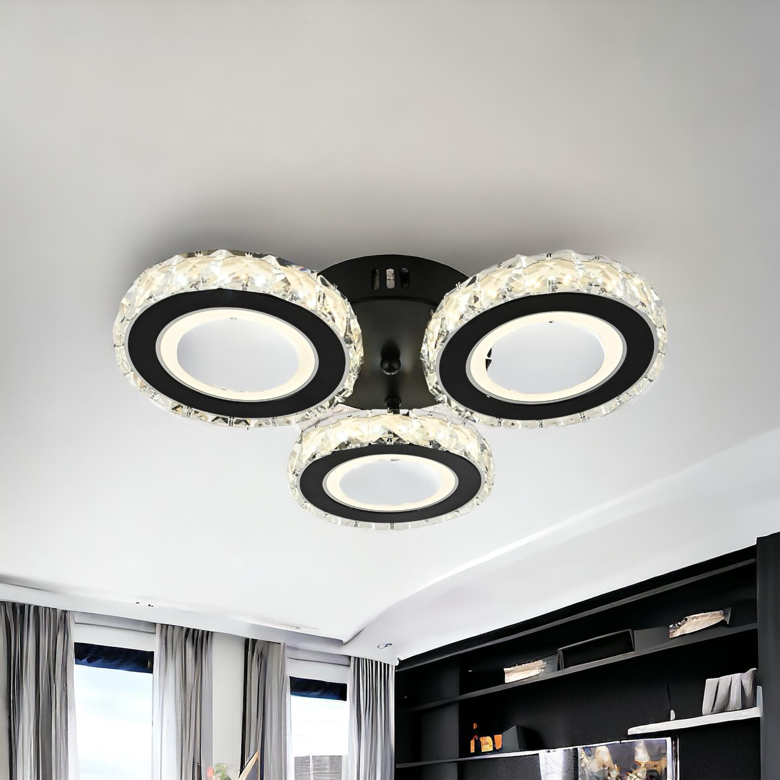 Lustra LED 72W 3 CIRCLE Cristal Negru Telecomanda