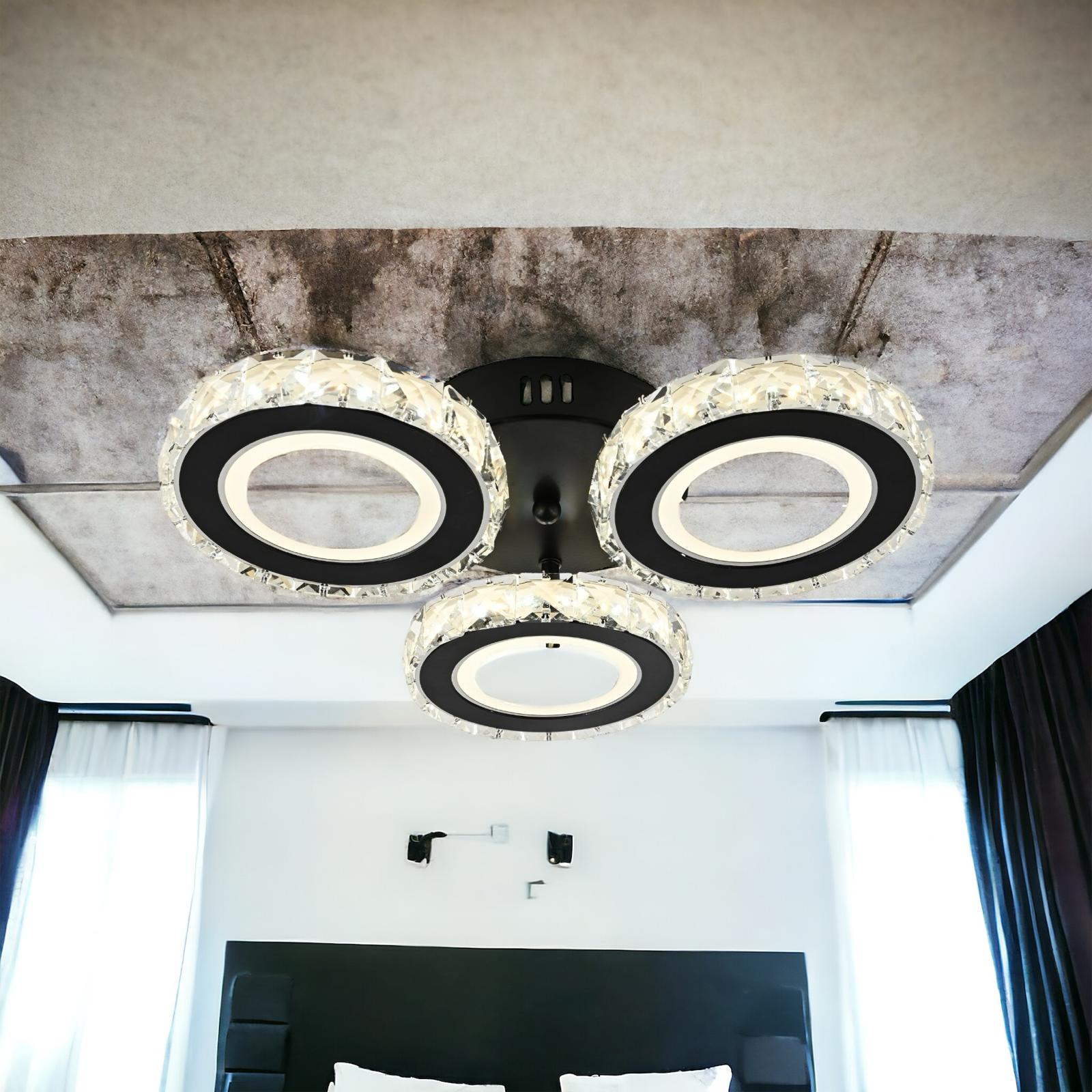 Lustra LED 72W 3 CIRCLE Cristal Negru Telecomanda