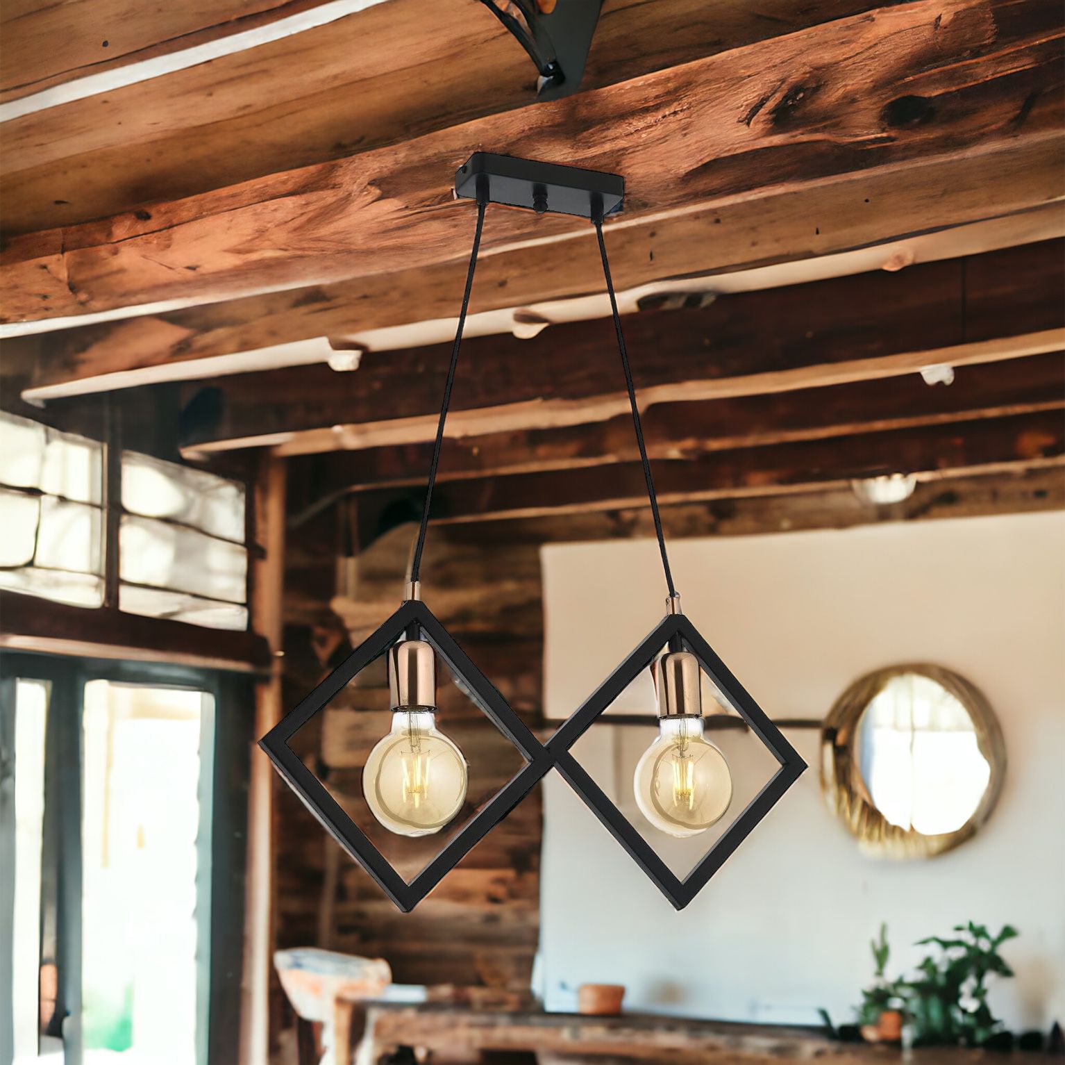 Lustra Vintage 2XE27 TRIANGLE Gold+Black