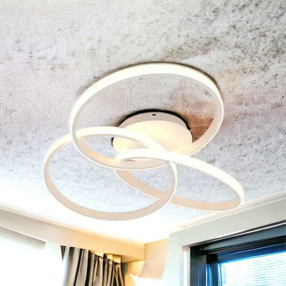 Lustra LED Three RINGS White Echivalent 400W cu Telecomanda