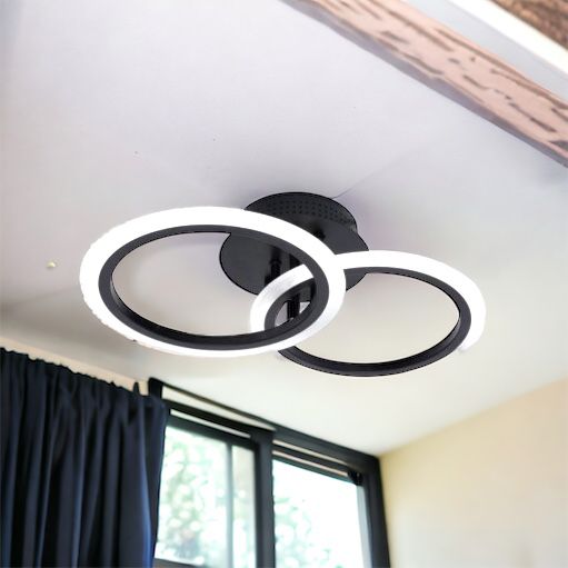 Lustra LED 1+1 Circle Design Black Echivalent 300W Telecomanda