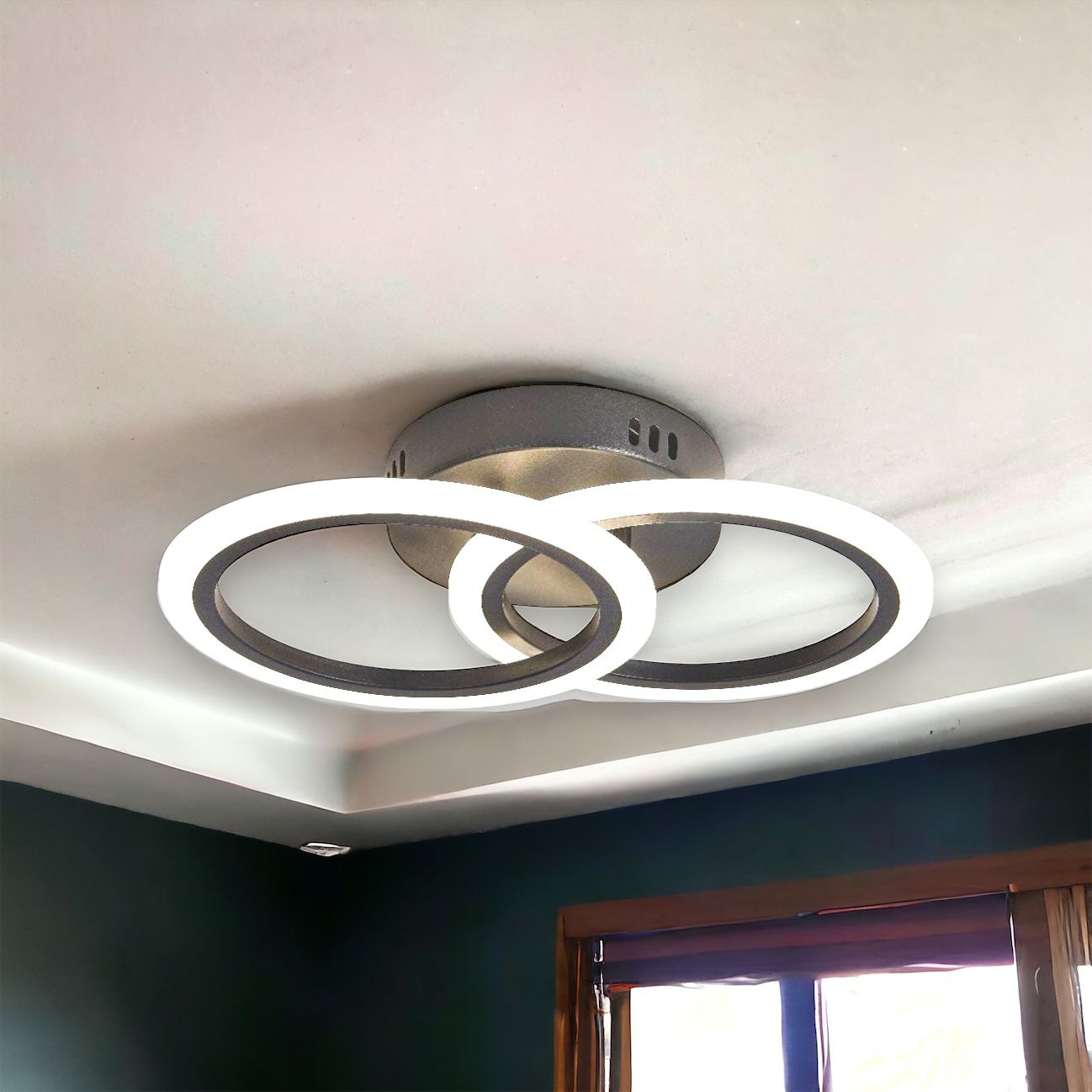 Lustra LED 1+1 Circle Design Black Echivalent 300W Telecomanda Resigilat R3