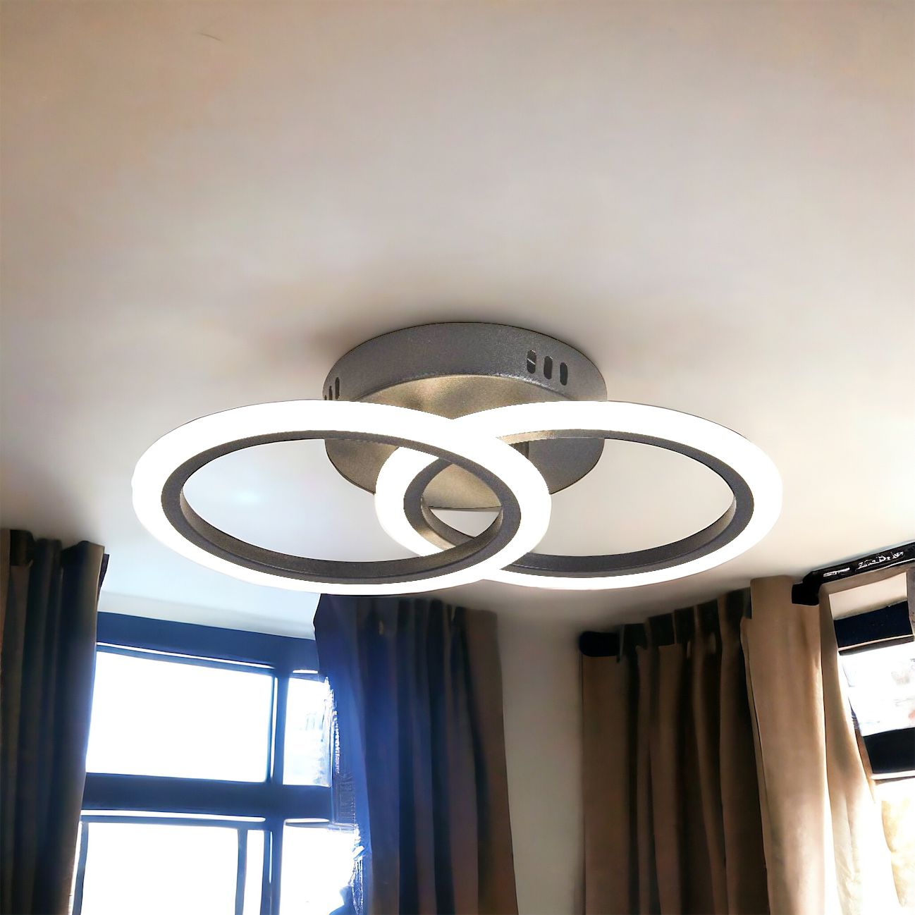 Lustra LED 1+1 Circle Design Black Echivalent 300W Telecomanda Resigilat R3