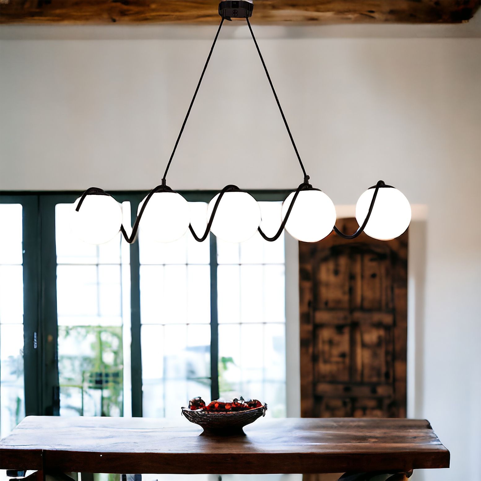 Lustra Abajur MAT BLACK Liniara 5xE27 Spiral