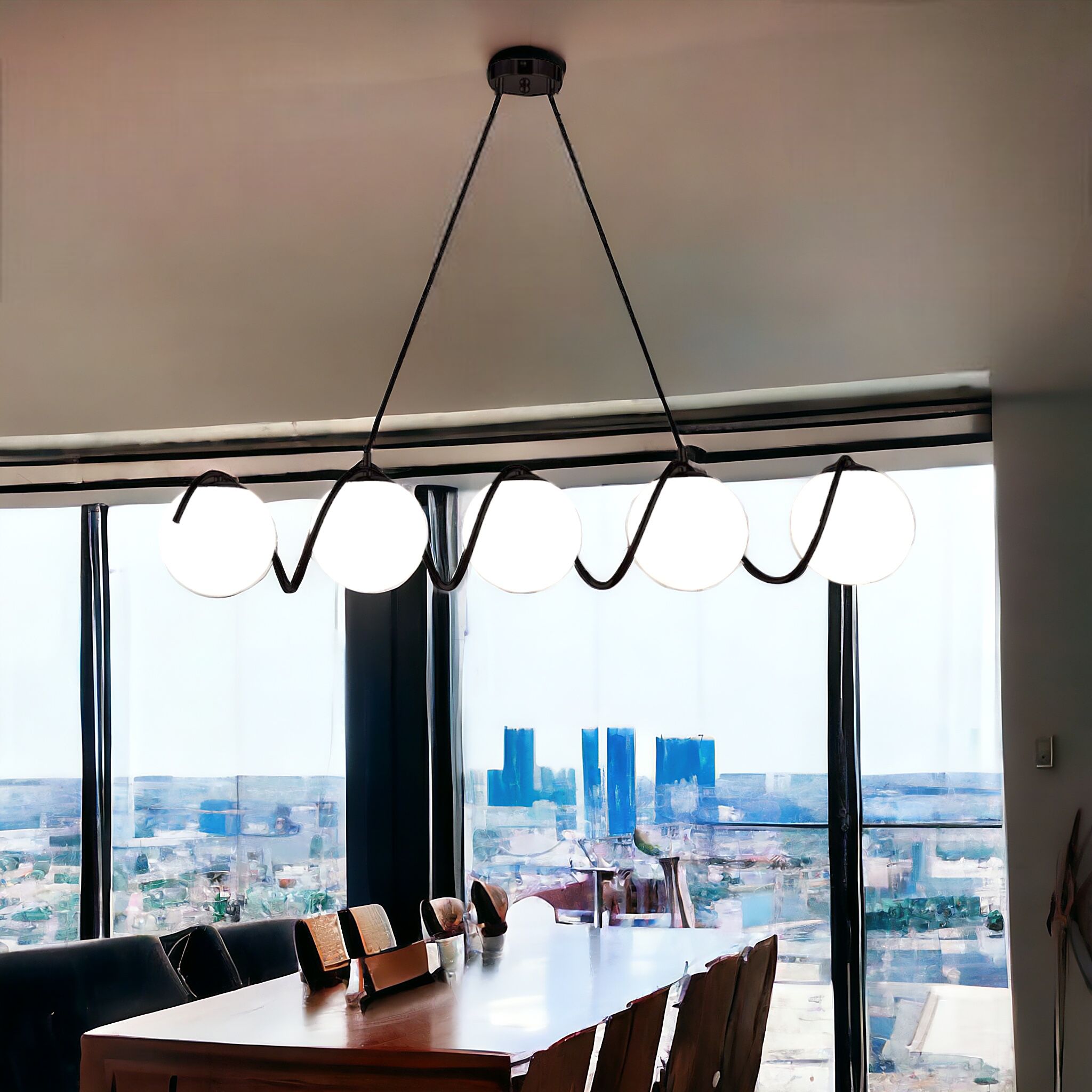 Lustra Abajur MAT BLACK Liniara 5xE27 Spiral