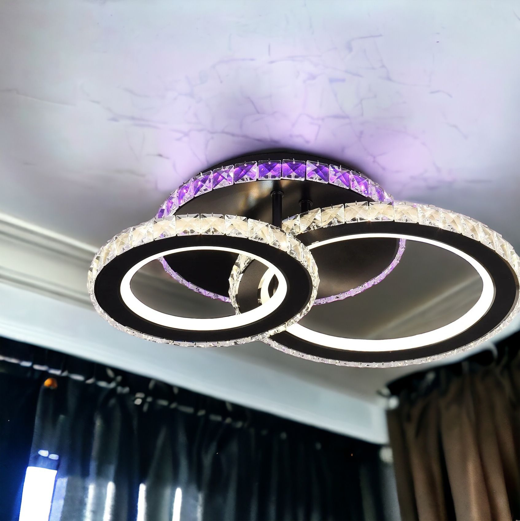 Lustra LED 106W 1+1 CIRCLE RGB NEGRU Cristal Telecomanda