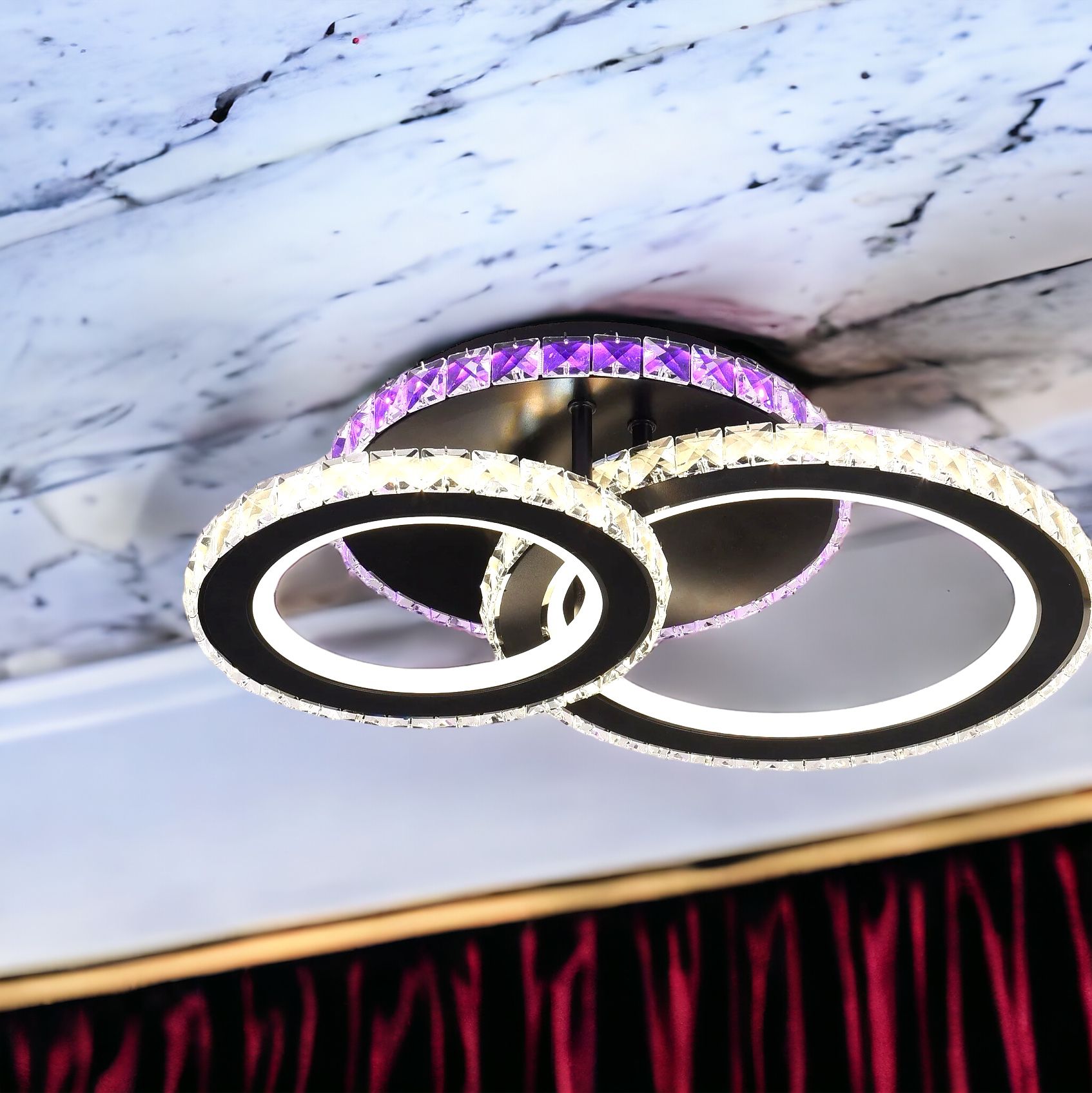 Lustra LED 106W 1+1 CIRCLE RGB NEGRU Cristal Telecomanda