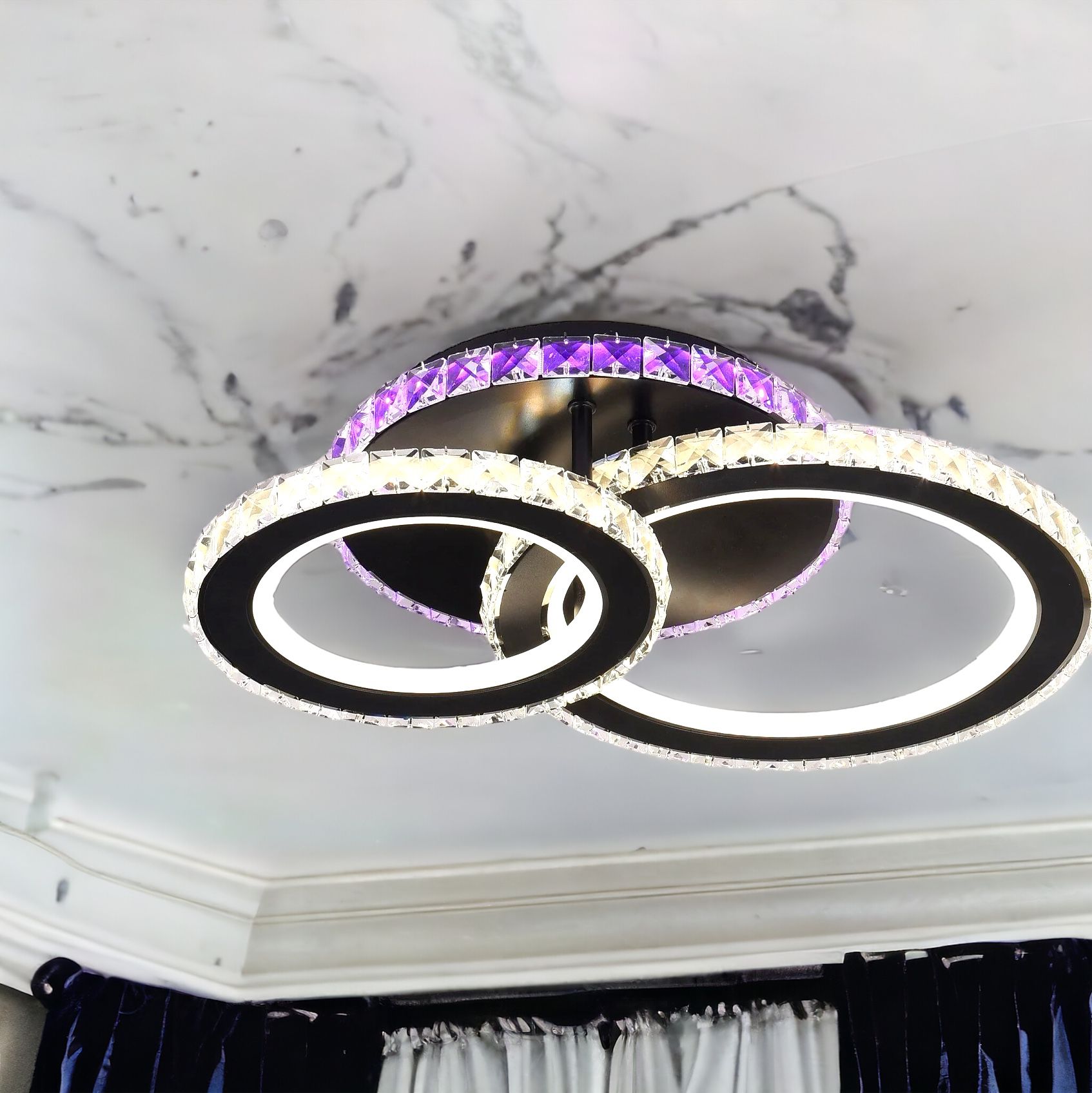 Lustra LED 106W 1+1 CIRCLE RGB NEGRU Cristal Telecomanda