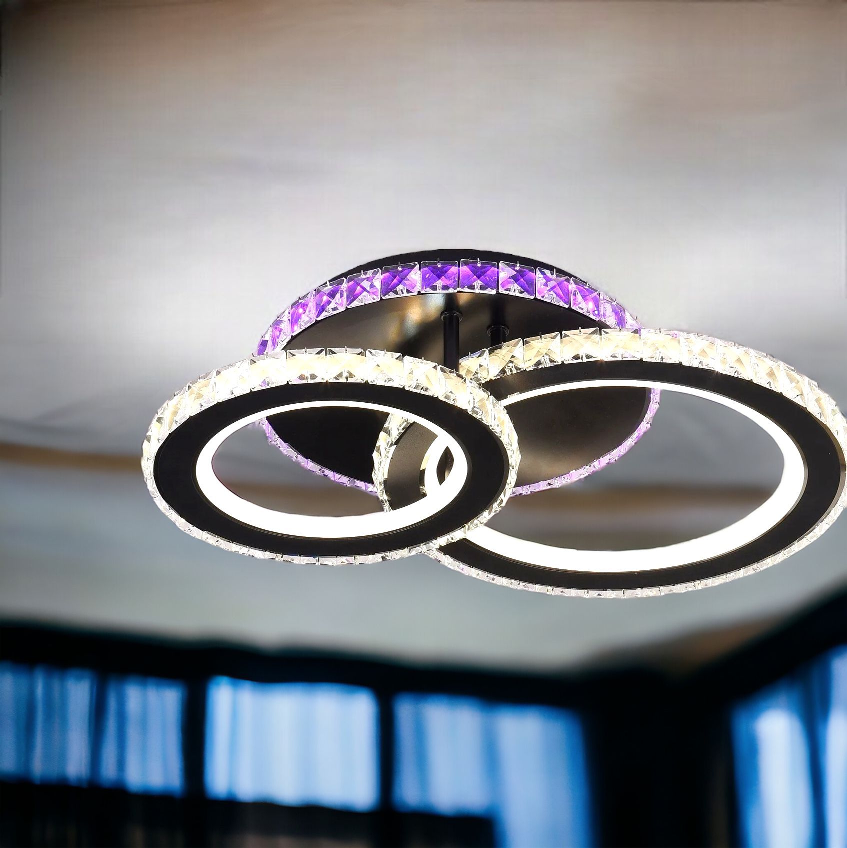 Lustra LED 106W 1+1 CIRCLE RGB NEGRU Cristal Telecomanda