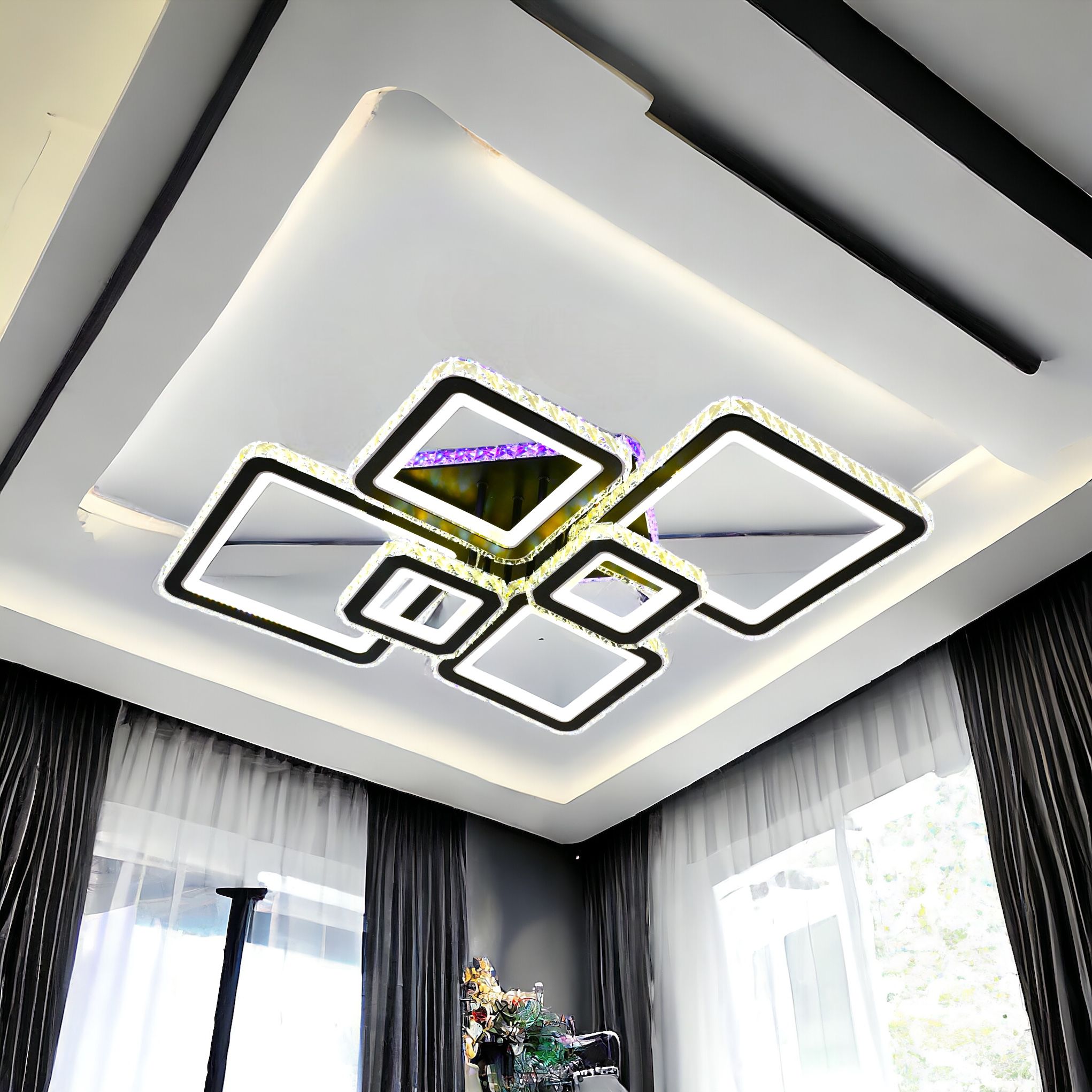 Lustra LED 4+2 DIAMOND RGB Black Cristal Echivalent 1000W
