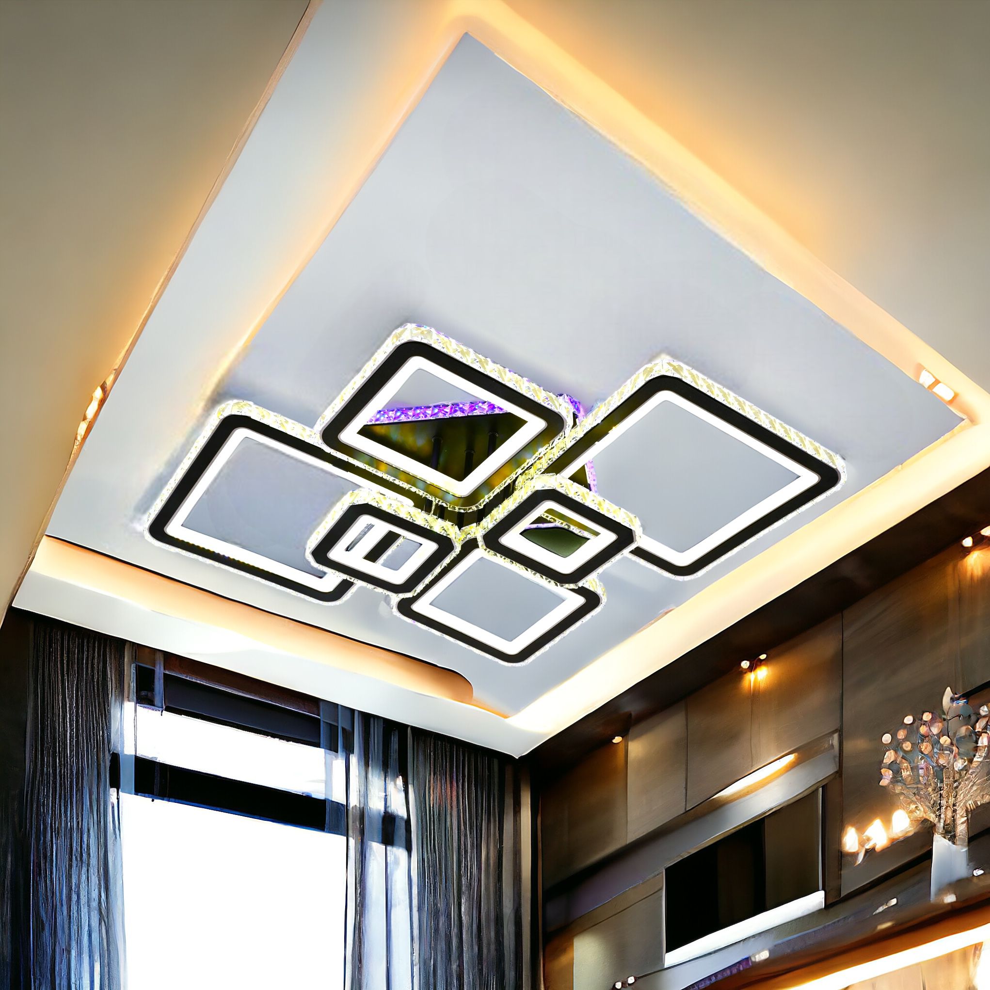 Lustra LED 4+2 DIAMOND RGB Black Cristal Echivalent 1000W