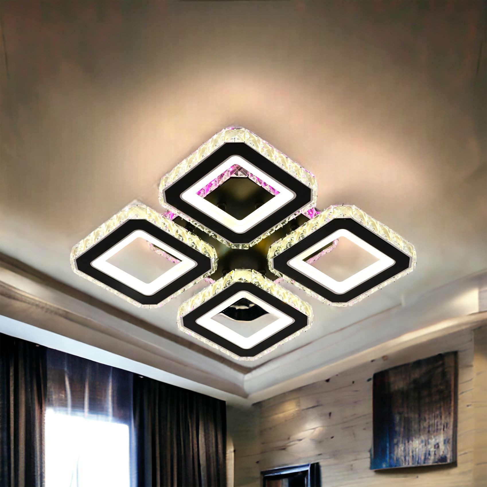 Lustra LED 2+2 SQUARE Cristal Black RGB Echivalent 500W