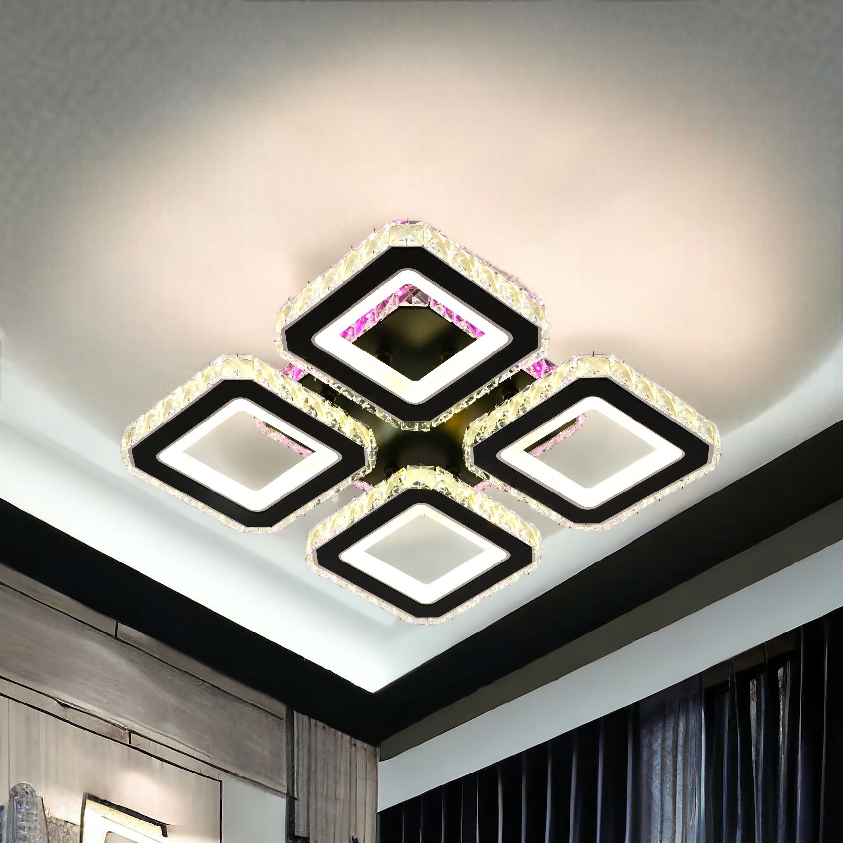 Lustra LED 2+2 SQUARE Cristal Black RGB Echivalent 500W