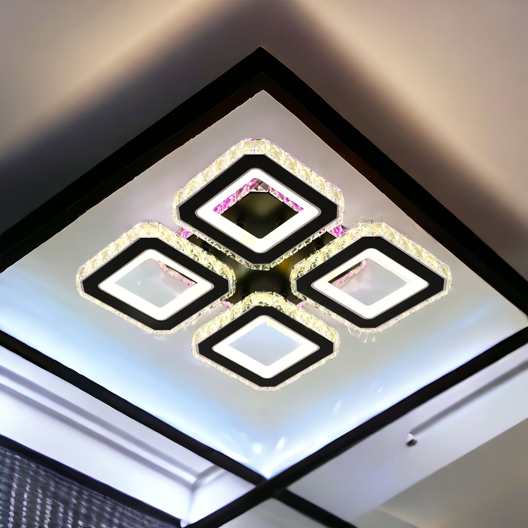 Lustra LED 2+2 SQUARE Cristal Black RGB Echivalent 500W