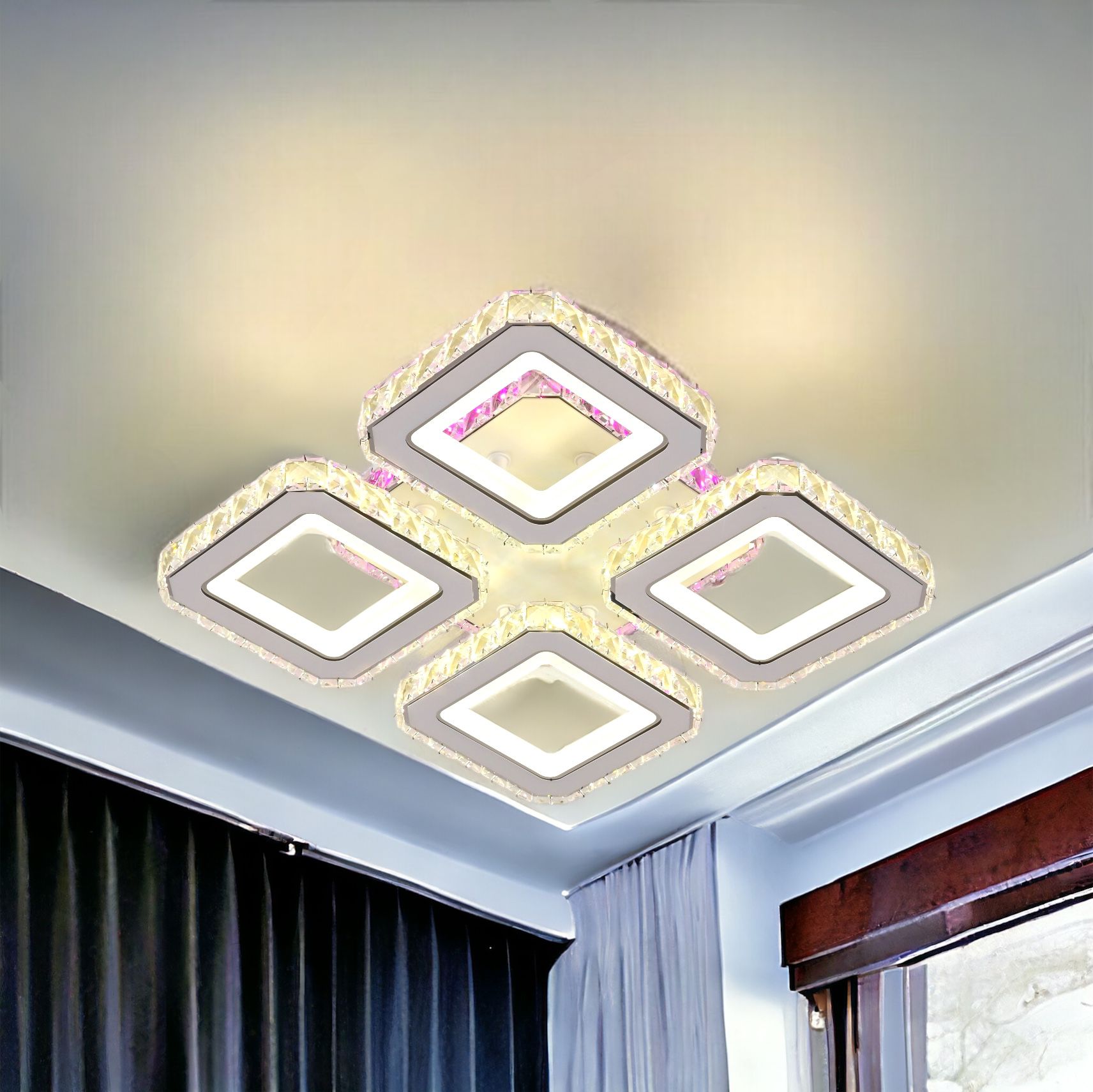 Lustra LED 2+2 SQUARE Cristal Alba RGB Echivalent 500W