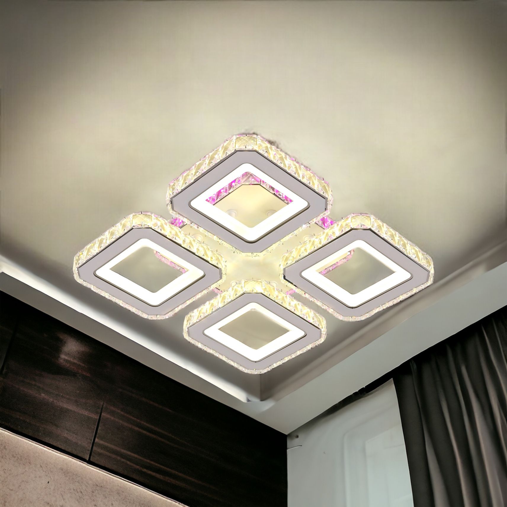 Lustra LED 2+2 SQUARE Cristal Alba RGB Echivalent 500W