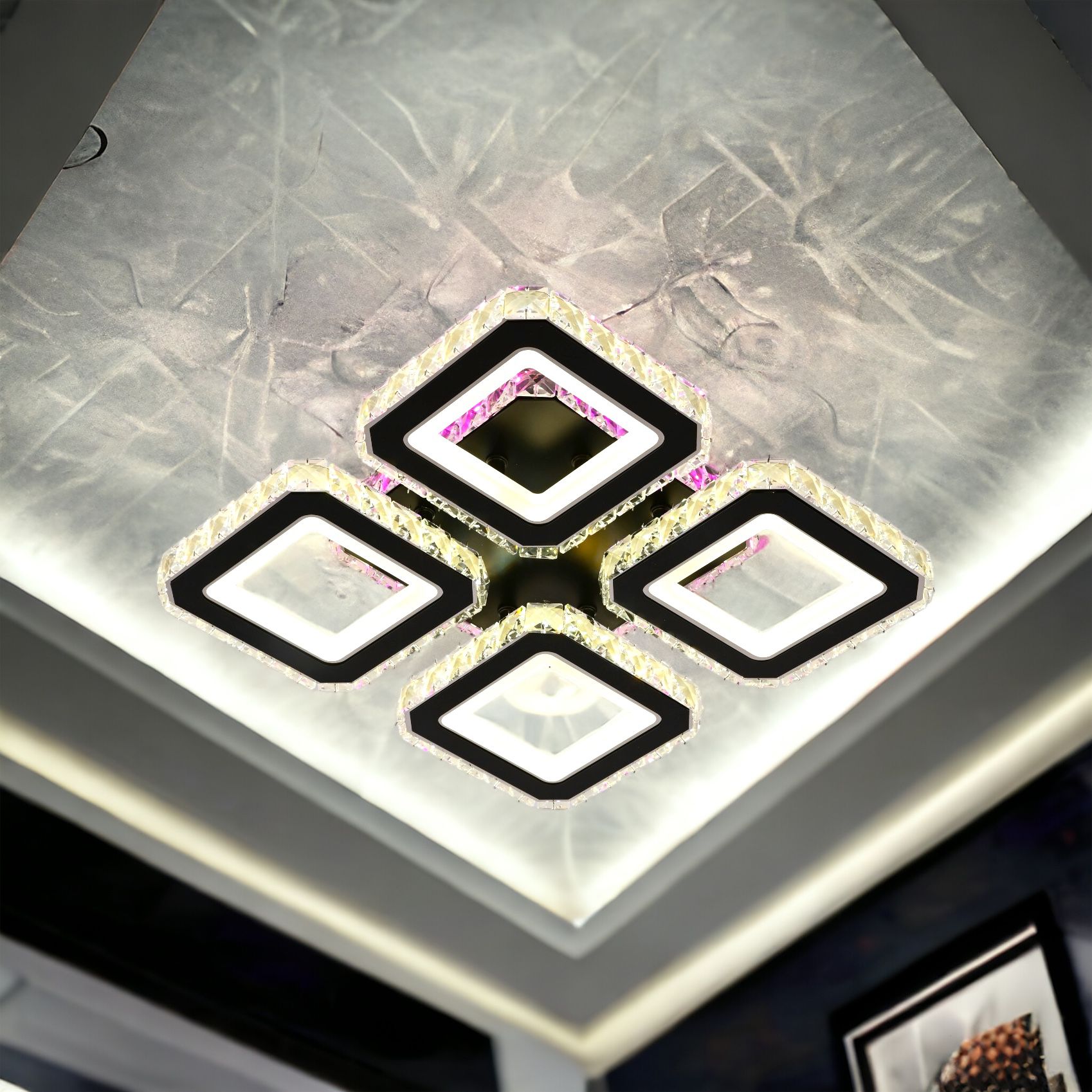 Lustra LED 2+2 SQUARE Cristal Black RGB Echivalent 500W