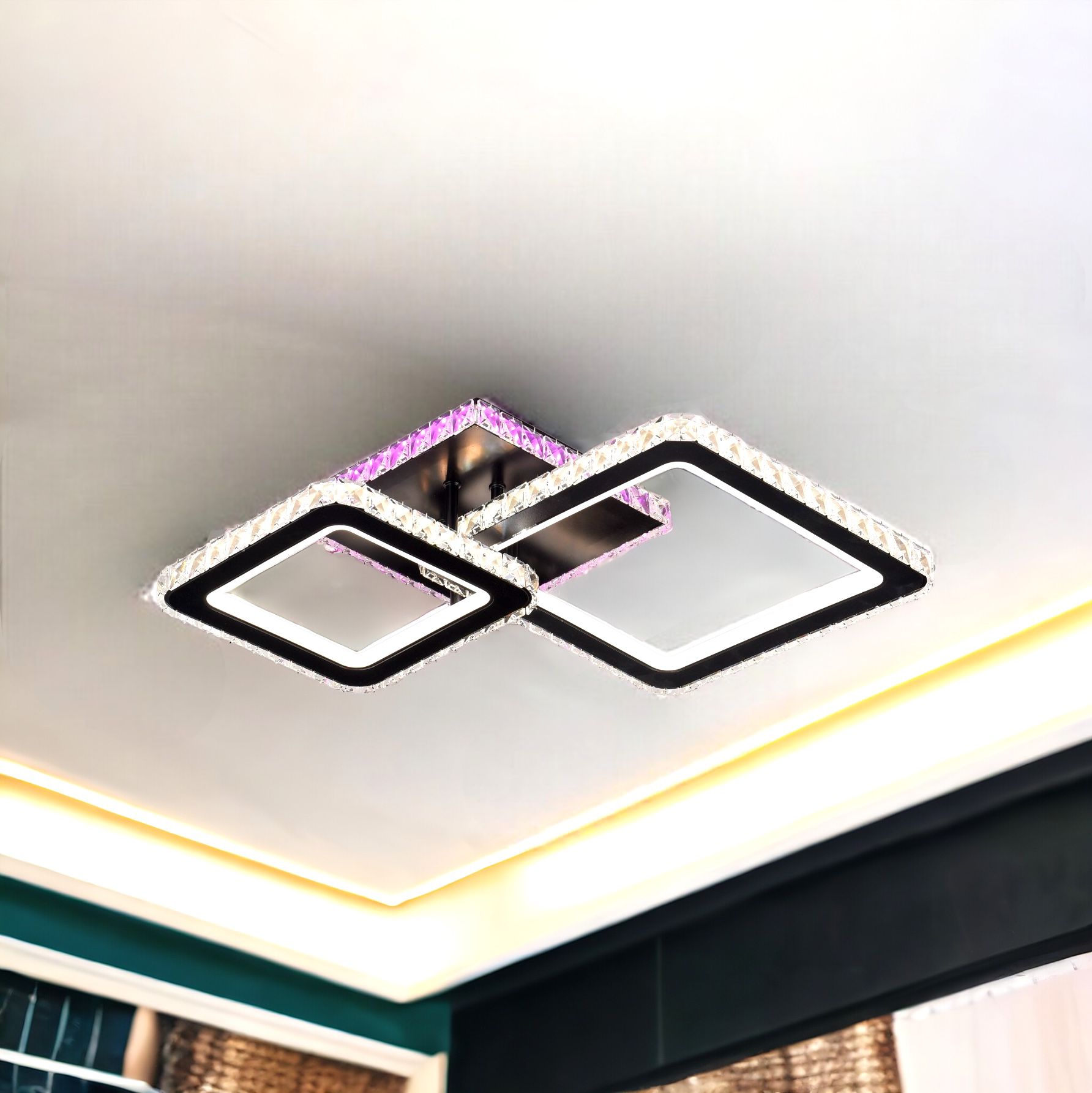 Lustra LED 126W 1+1 SQUARE Black RGB Cristal Echivalent 400W