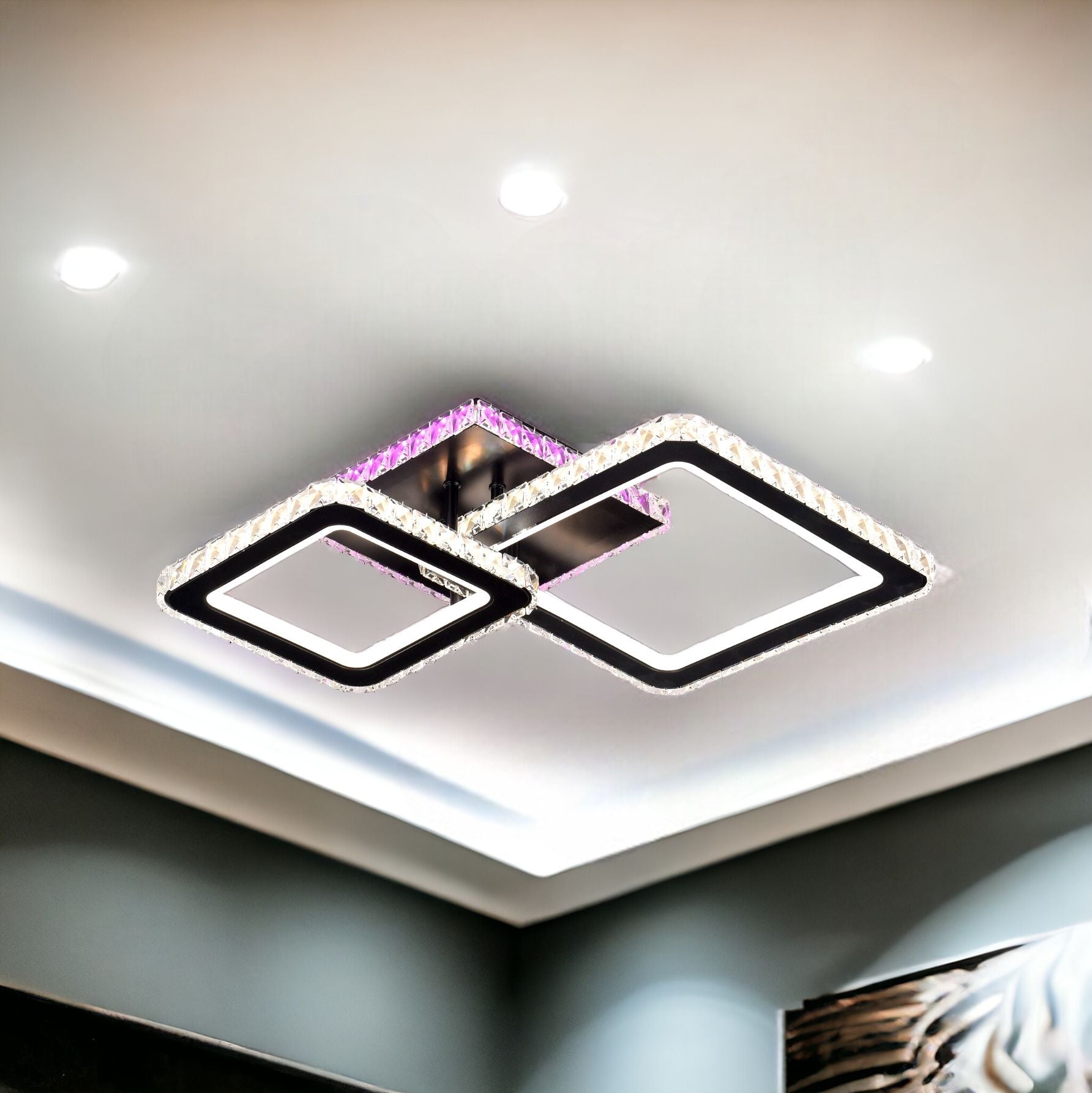 Lustra LED 126W 1+1 SQUARE Black RGB Cristal Echivalent 400W