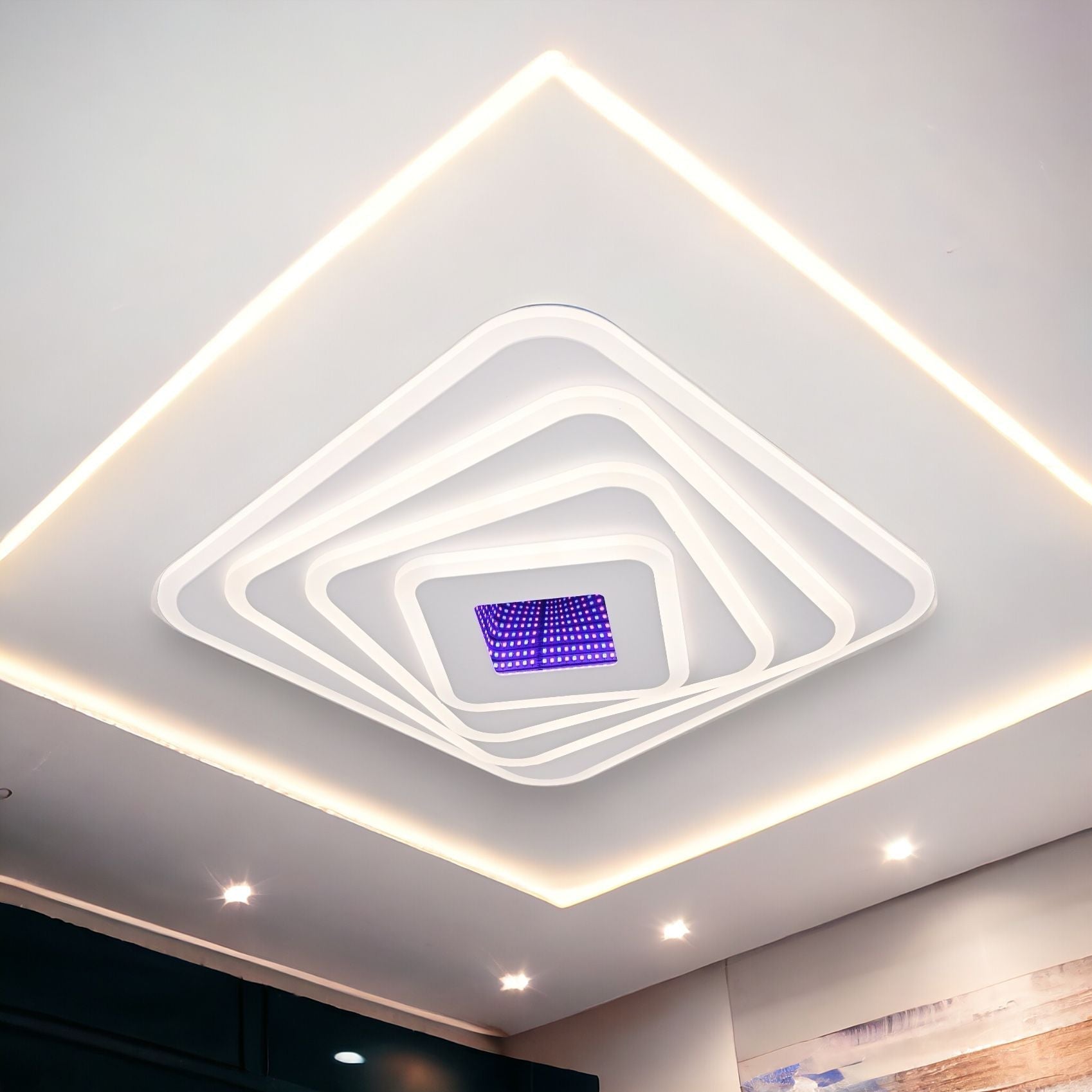 Lustra Led 174W Levels 3D Rgb Square Telecomanda Lighting Fixtures