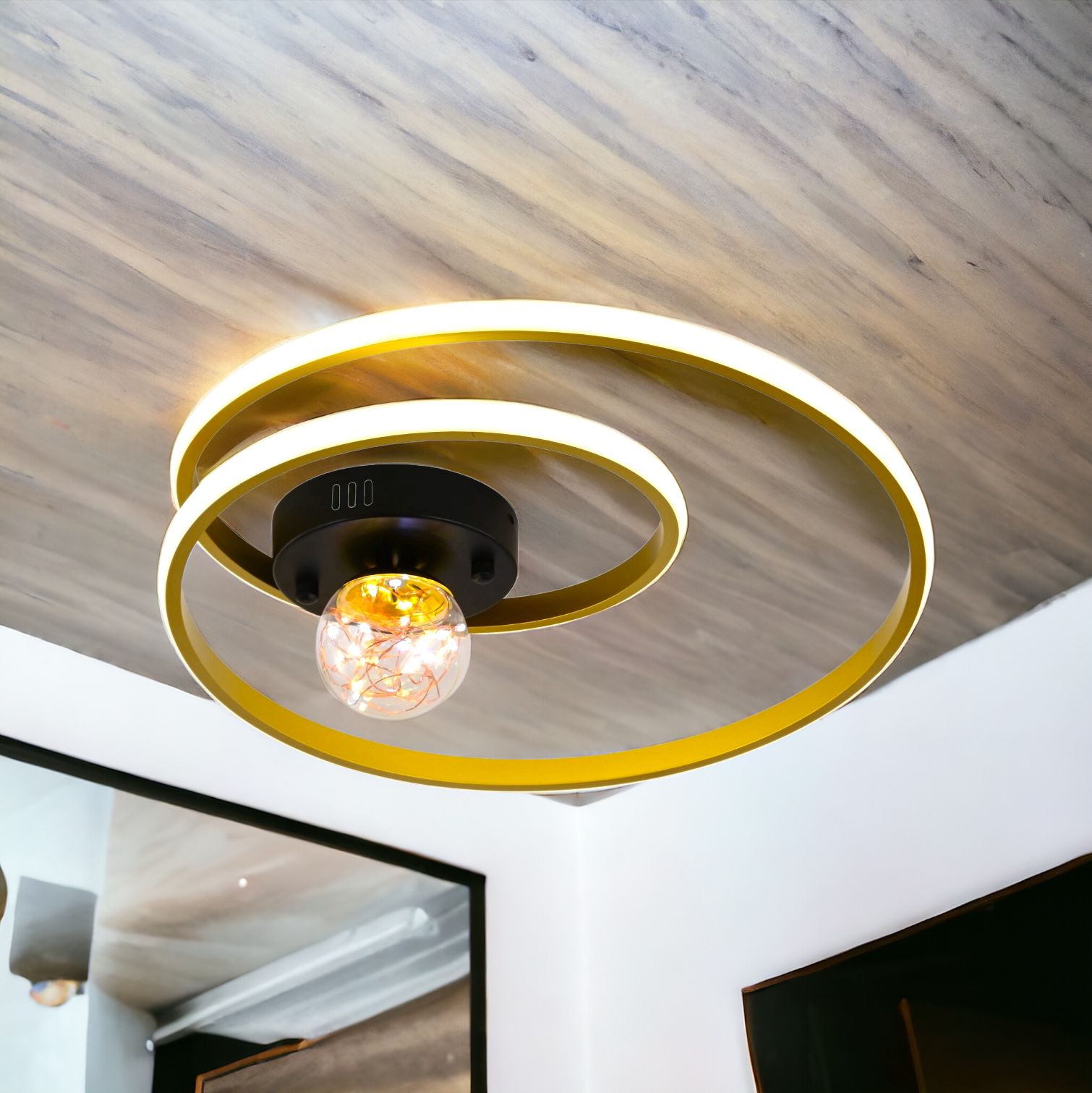 Lustra LED 90W Enigma GOLD Telecomanda Echivalent 300W