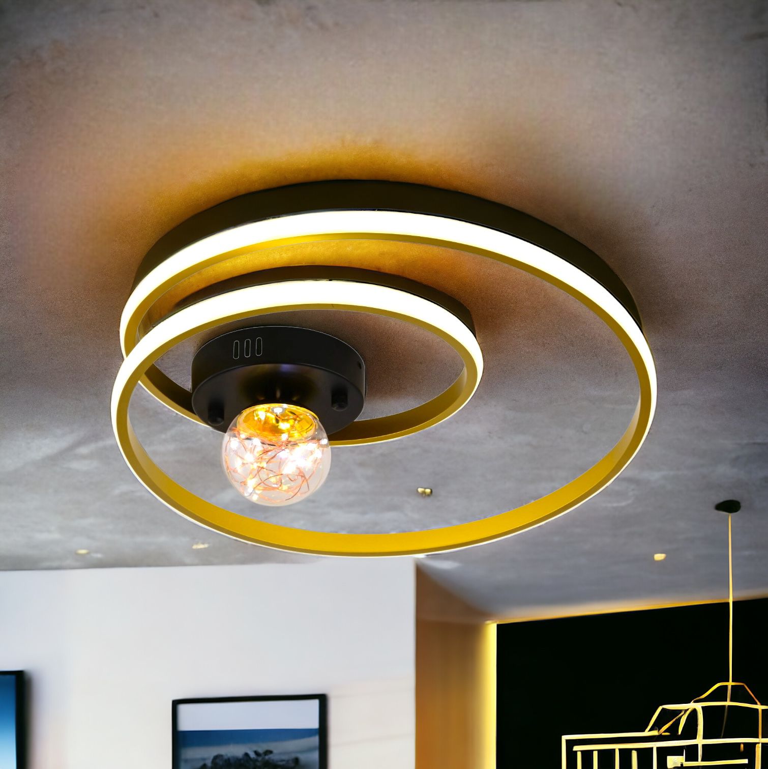 Lustra LED 90W Enigma GOLD Telecomanda Echivalent 300W