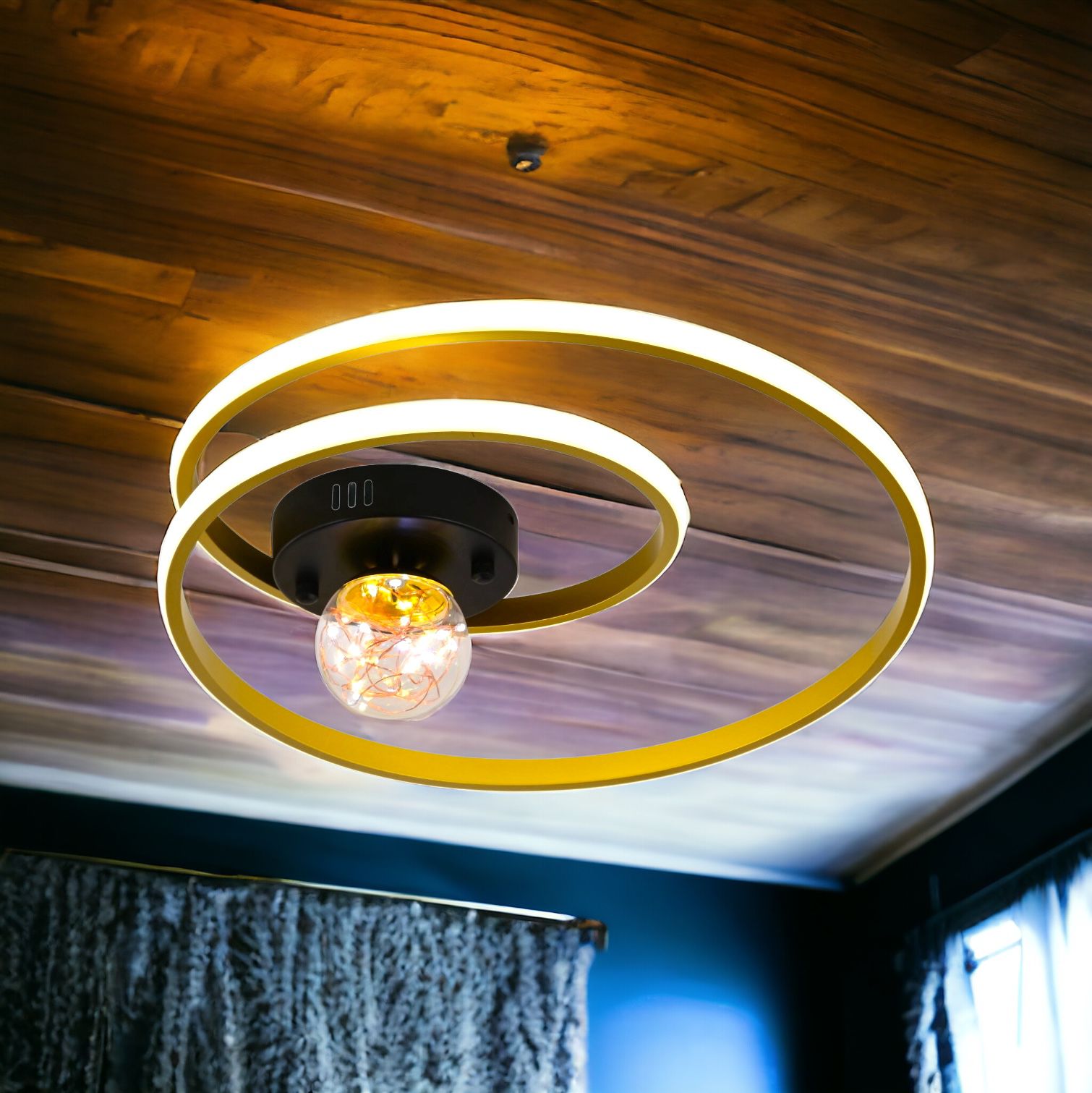 Lustra LED 90W Enigma GOLD Telecomanda Echivalent 300W